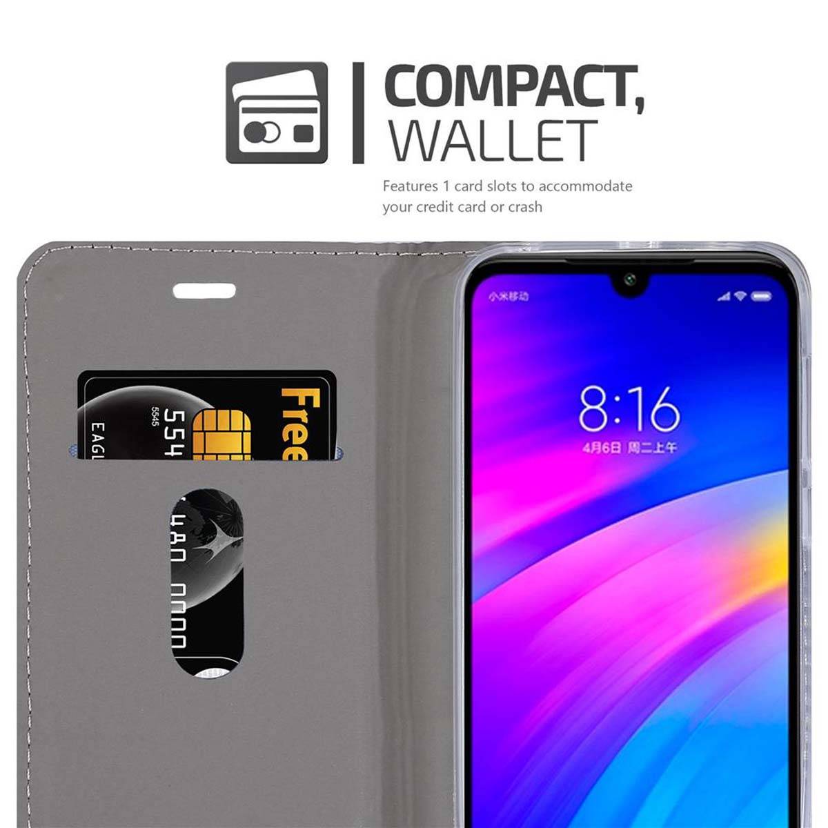 Cadorabo Hülle für Xiaomi RedMi 7 Schutzhülle in Grau Handy Hülle Etui Book Case Cover