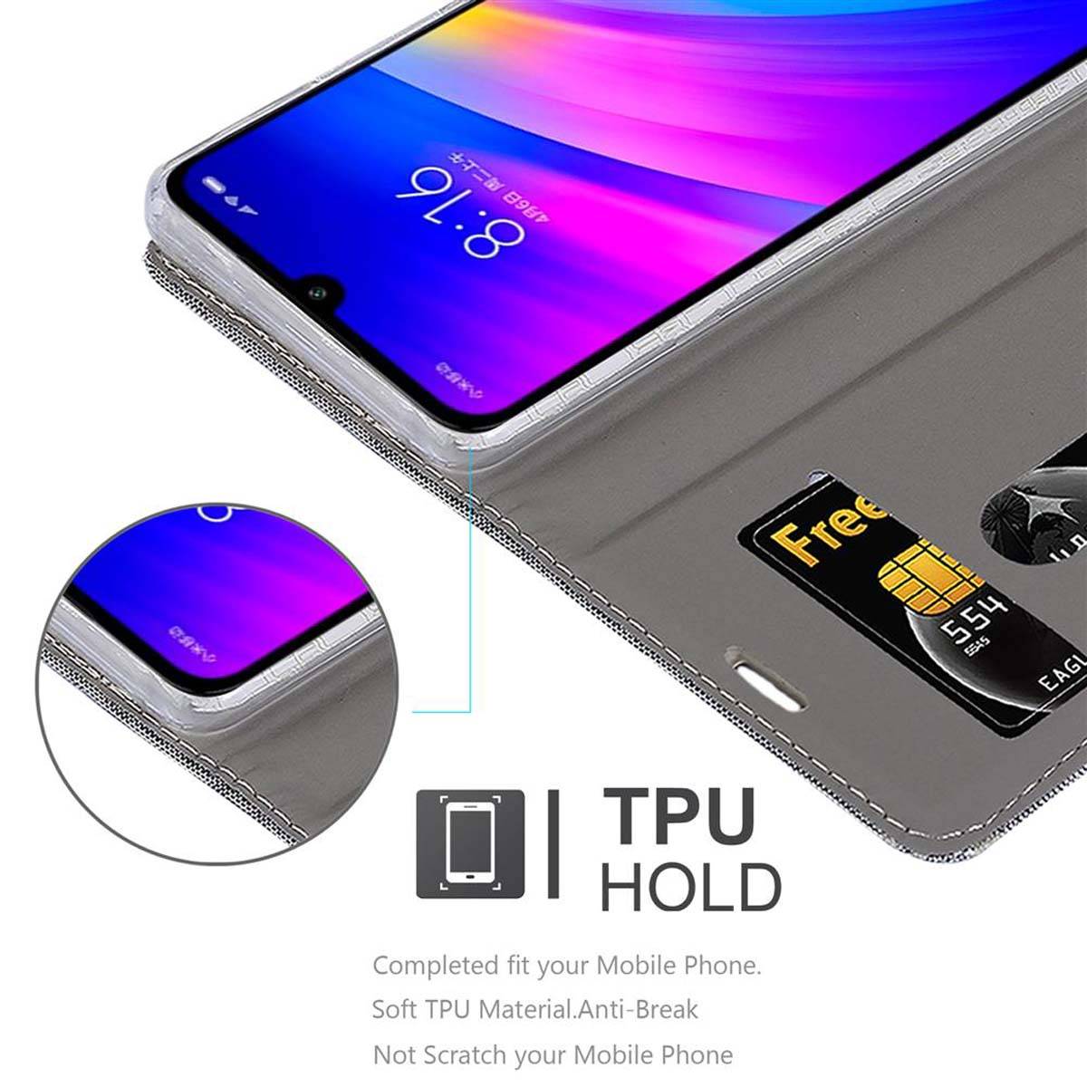 Cadorabo Hülle für Xiaomi RedMi 7 Schutzhülle in Grau Handy Hülle Etui Book Case Cover