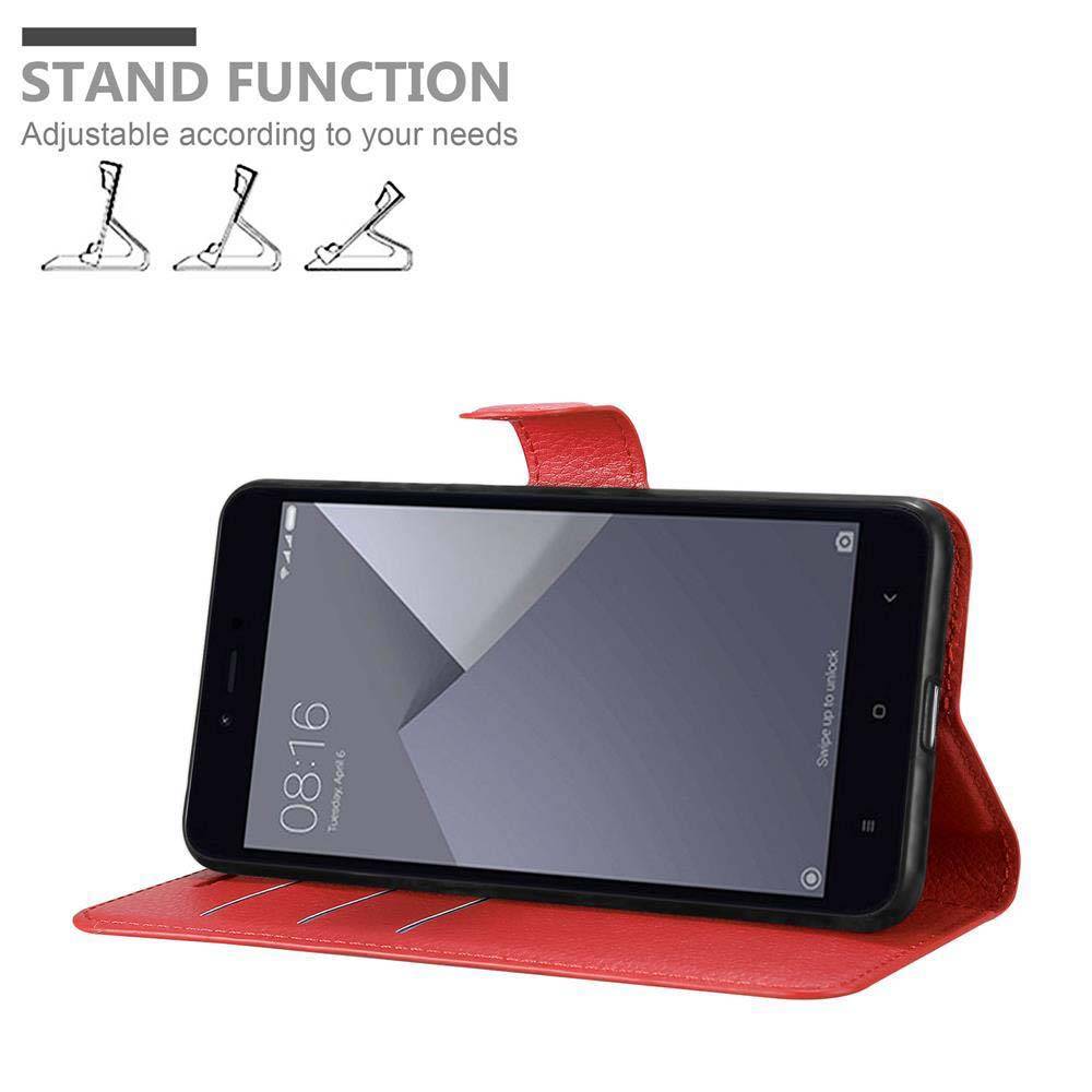 Cadorabo Hülle für Xiaomi RedMi NOTE 5A Schutz Hülle in Rot Handyhülle Etui Case Cover Magnetverschluss