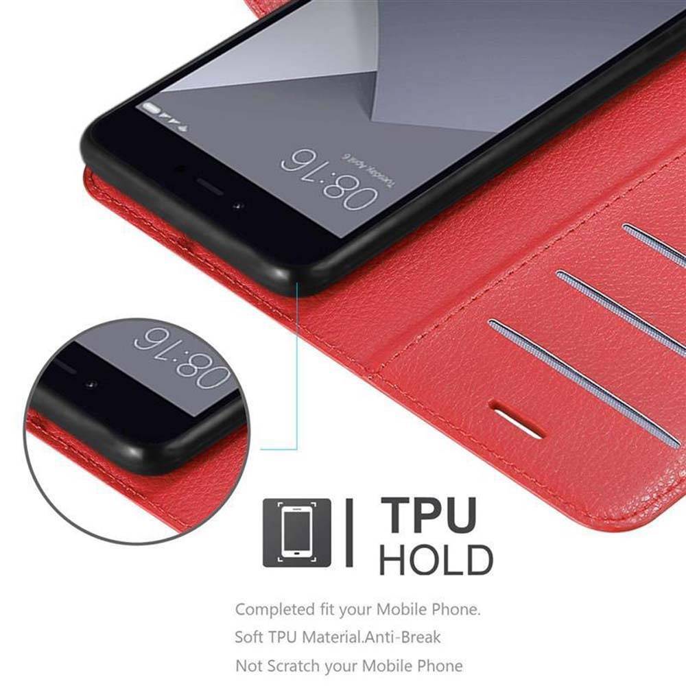 Cadorabo Hülle für Xiaomi RedMi NOTE 5A Schutz Hülle in Rot Handyhülle Etui Case Cover Magnetverschluss