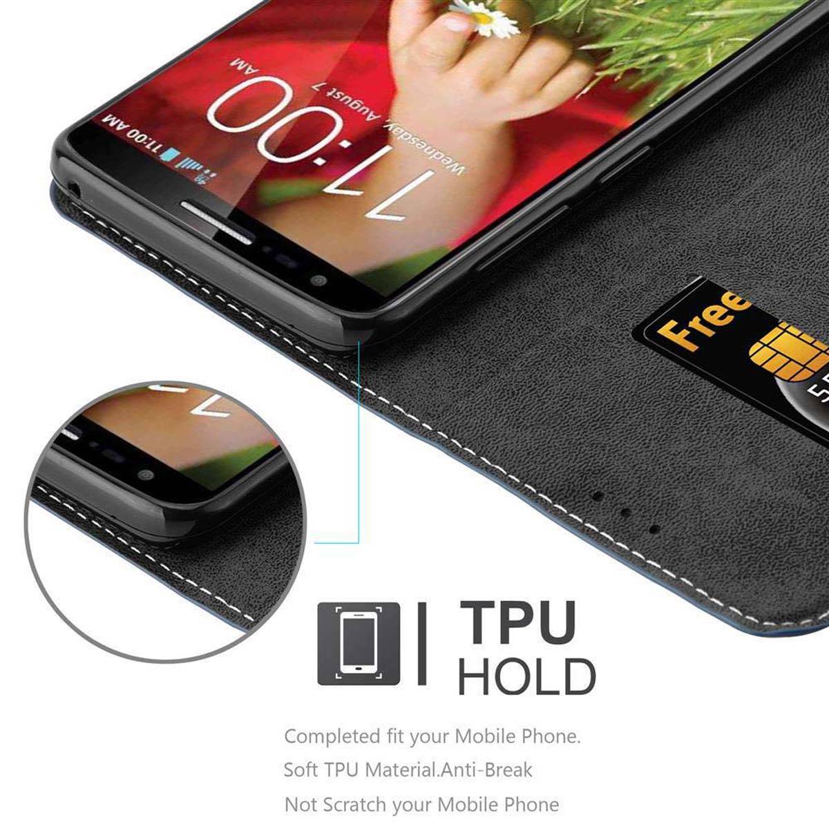 Cadorabo Hülle für LG G2 Schutzhülle in Blau SHandyhülle Book Case Etui Kunstleder