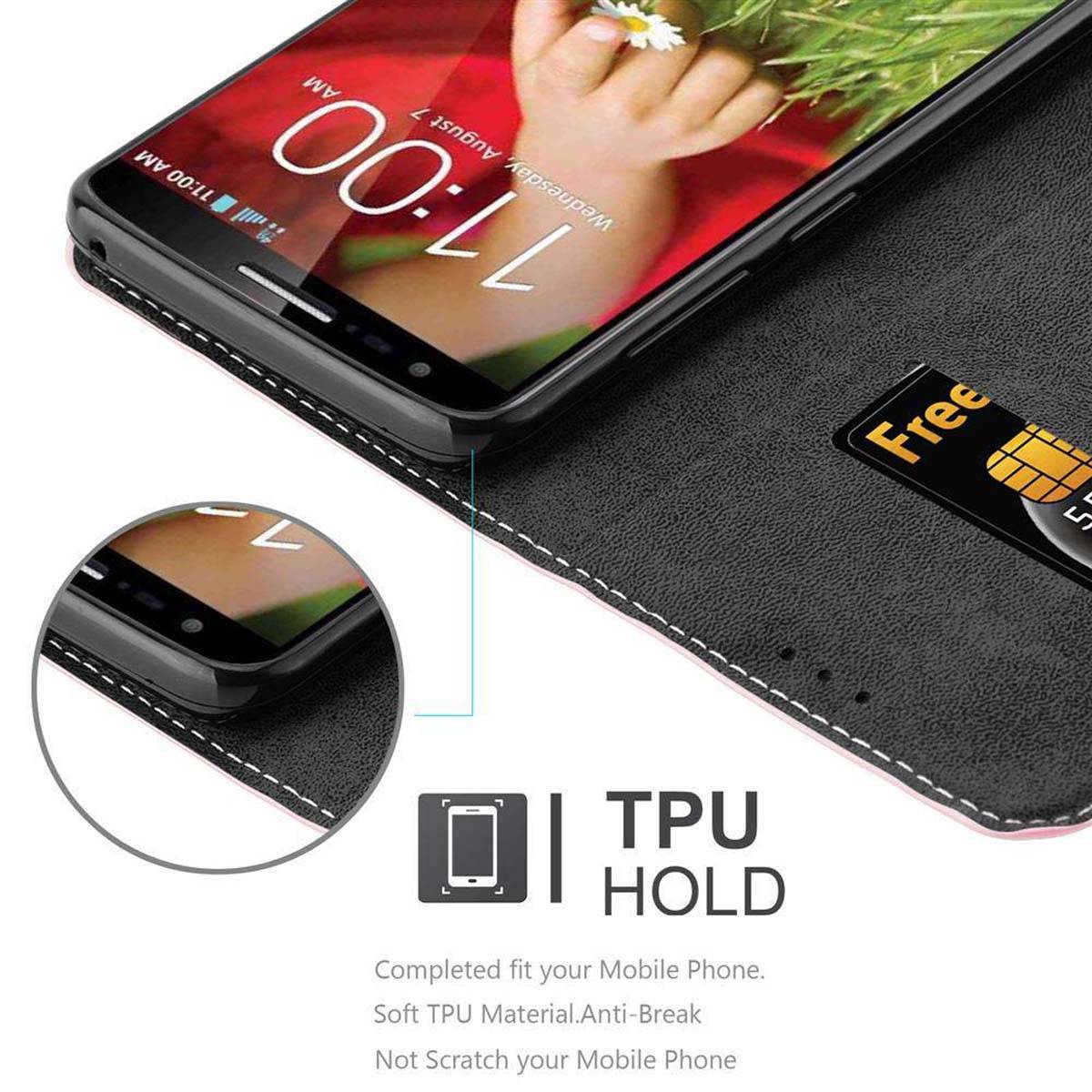 Cadorabo Hülle für LG G2 Schutzhülle in Rosa SHandyhülle Book Case Etui Kunstleder