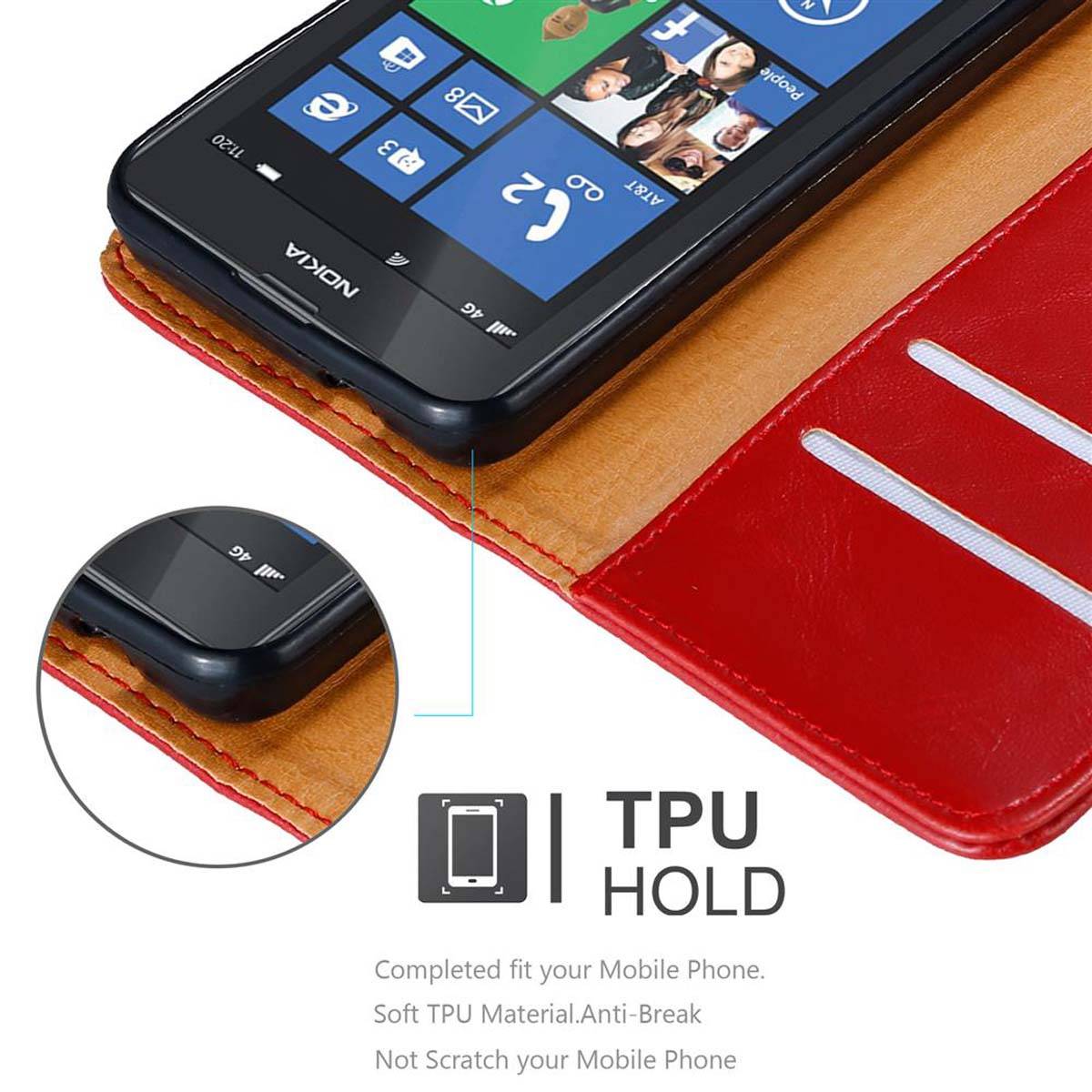Cadorabo Hülle für Nokia Lumia 520 / 521 Schutzhülle in Rot Handyhülle Book Tasche Case Etui Luxury