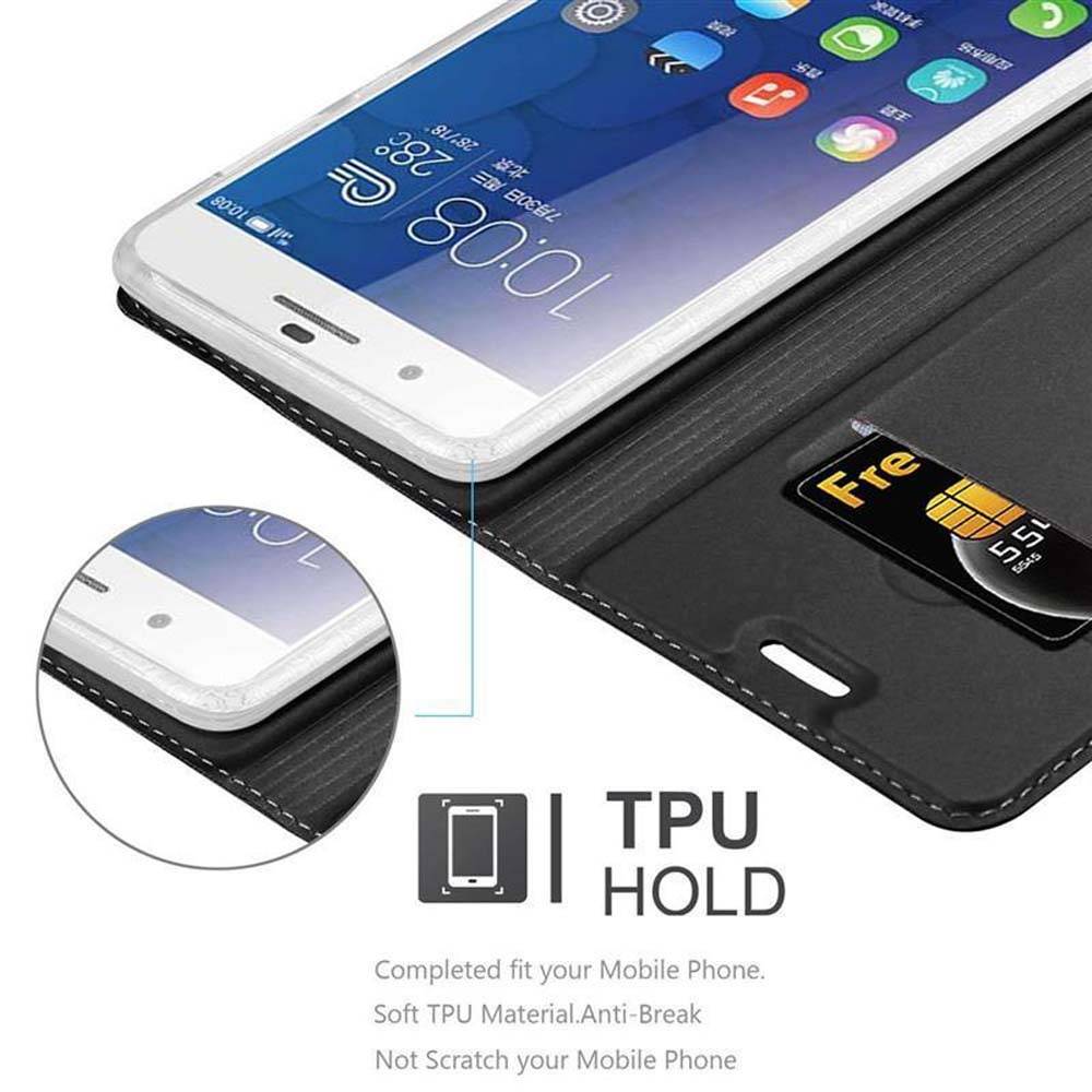 Cadorabo Handyhülle für Honor 6 PLUS Schutz Hülle in Schwarz Cover Etui Book Case Booklet