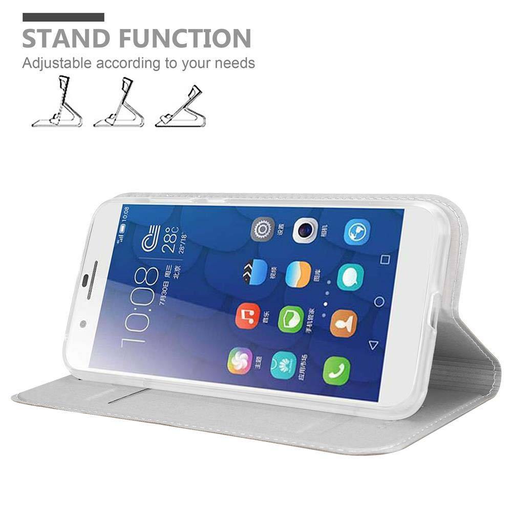 Cadorabo Handyhülle für Honor 6 PLUS Schutz Hülle in Silber Cover Etui Book Case Booklet