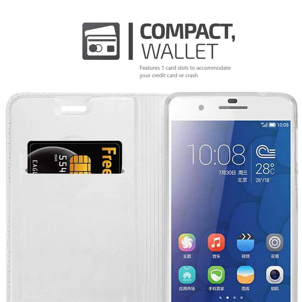 Cadorabo Handyhülle für Honor 6 PLUS Schutz Hülle in Silber Cover Etui Book Case Booklet