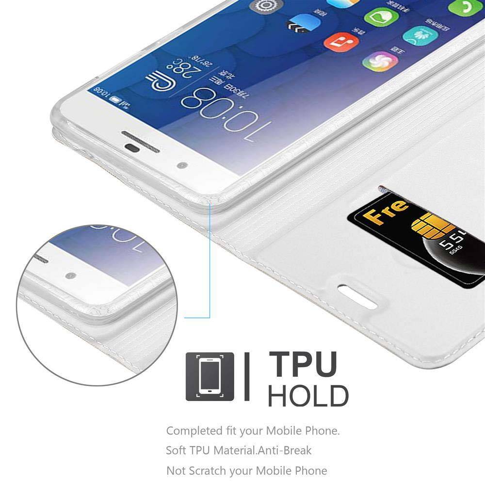 Cadorabo Handyhülle für Honor 6 PLUS Schutz Hülle in Silber Cover Etui Book Case Booklet