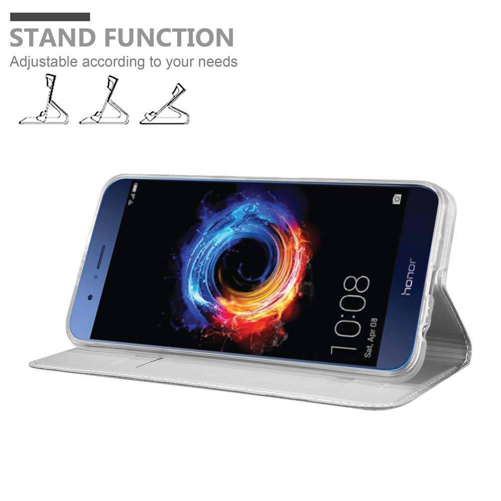 Cadorabo Handyhülle für Honor 8 PRO Schutz Hülle in Silber Cover Etui Book Case Booklet