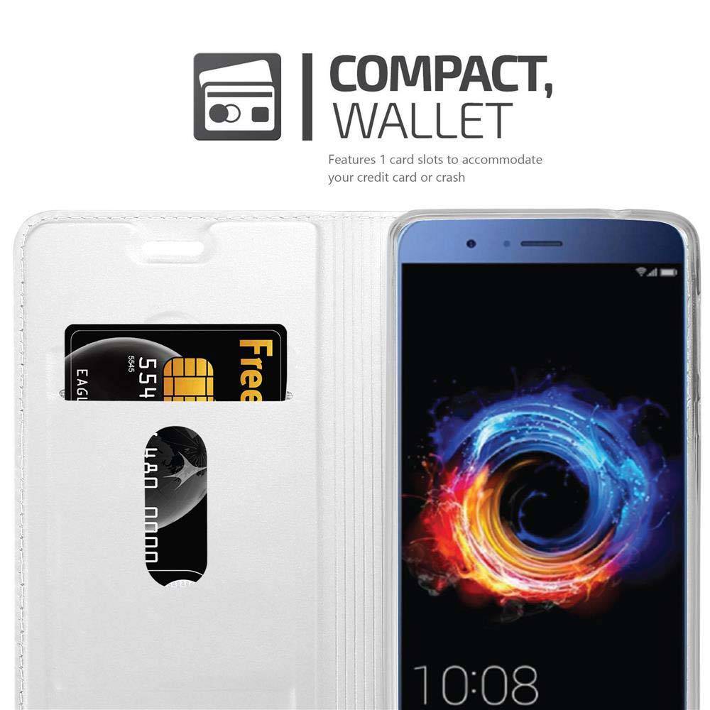 Cadorabo Handyhülle für Honor 8 PRO Schutz Hülle in Silber Cover Etui Book Case Booklet