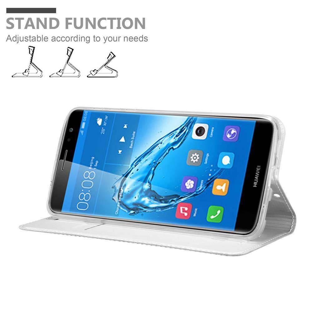 Cadorabo Handyhülle für Huawei NOVA PLUS Schutz Hülle in Silber Cover Etui Book Case Booklet