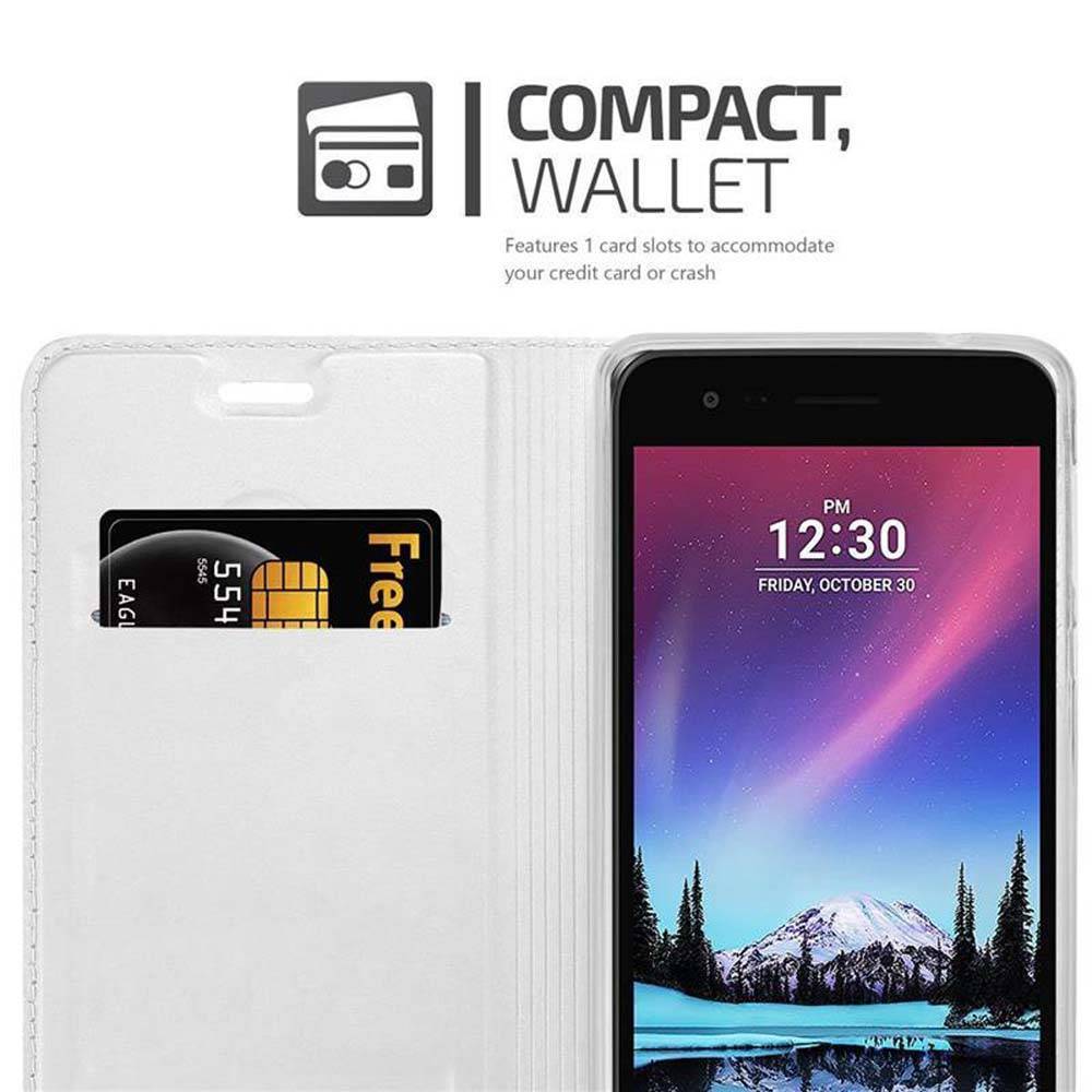 Cadorabo Handyhülle für LG K4 2017 Schutz Hülle in Silber Cover Etui Book Case Booklet