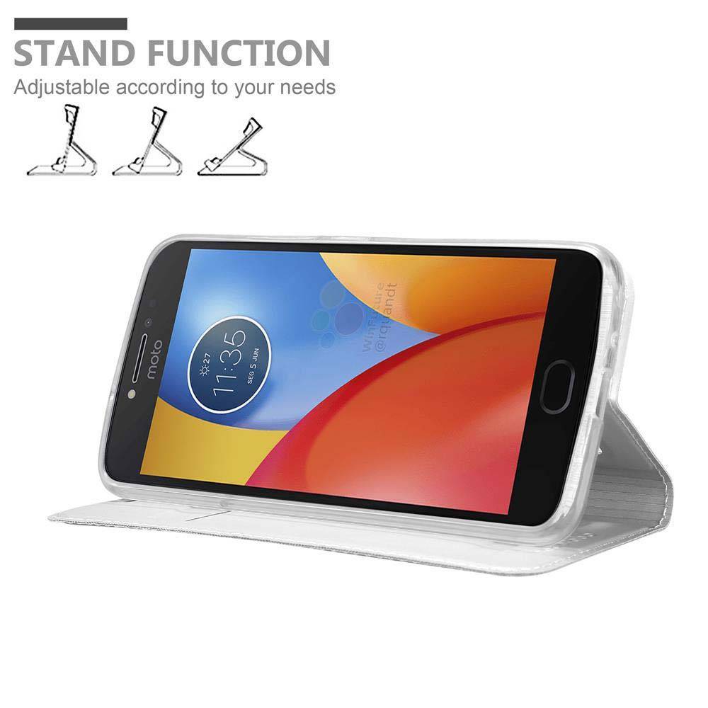 Cadorabo Handyhülle für Motorola MOTO E4 Schutz Hülle in Silber Cover Etui Book Case Booklet