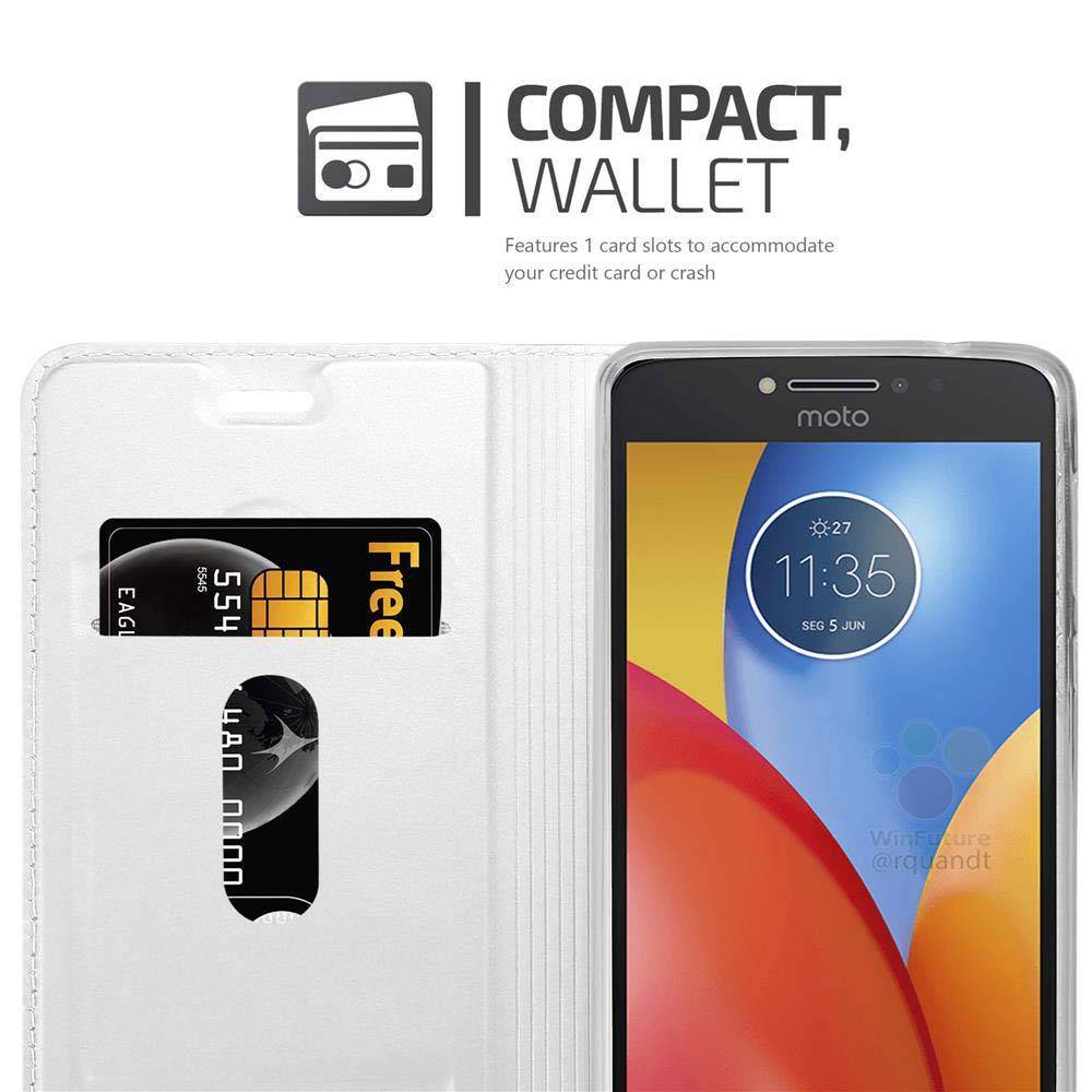 Cadorabo Handyhülle für Motorola MOTO E4 Schutz Hülle in Silber Cover Etui Book Case Booklet