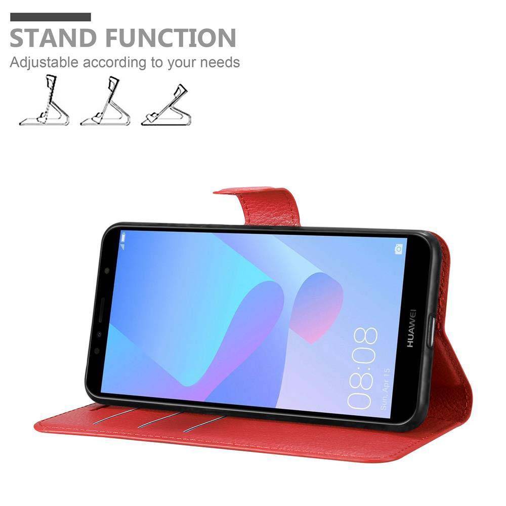 Cadorabo Hülle für Huawei Y6 PRIME Schutz Hülle in Rot Handyhülle Etui Case Cover Magnetverschluss