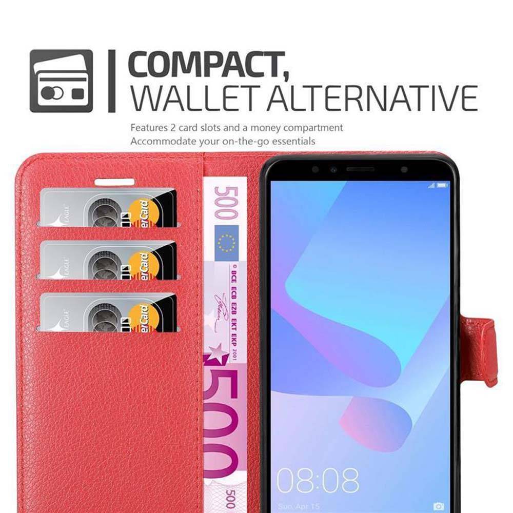 Cadorabo Hülle für Huawei Y6 PRIME Schutz Hülle in Rot Handyhülle Etui Case Cover Magnetverschluss