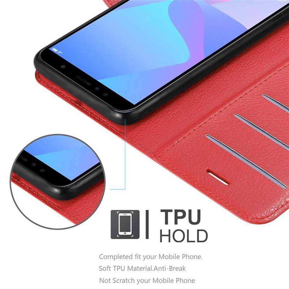 Cadorabo Hülle für Huawei Y6 PRIME Schutz Hülle in Rot Handyhülle Etui Case Cover Magnetverschluss