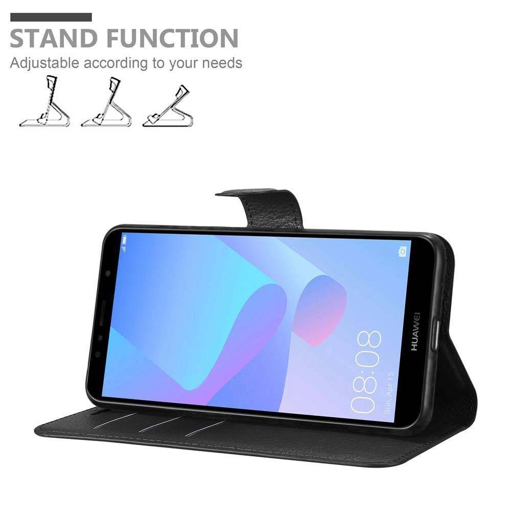 Cadorabo Hülle für Huawei Y6 PRIME Schutz Hülle in Schwarz Handyhülle Etui Case Cover Magnetverschluss