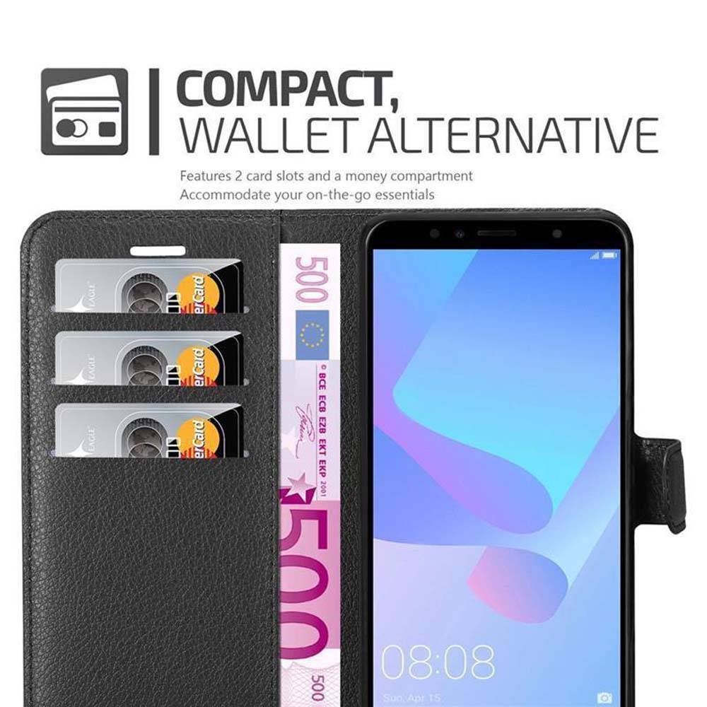 Cadorabo Hülle für Huawei Y6 PRIME Schutz Hülle in Schwarz Handyhülle Etui Case Cover Magnetverschluss