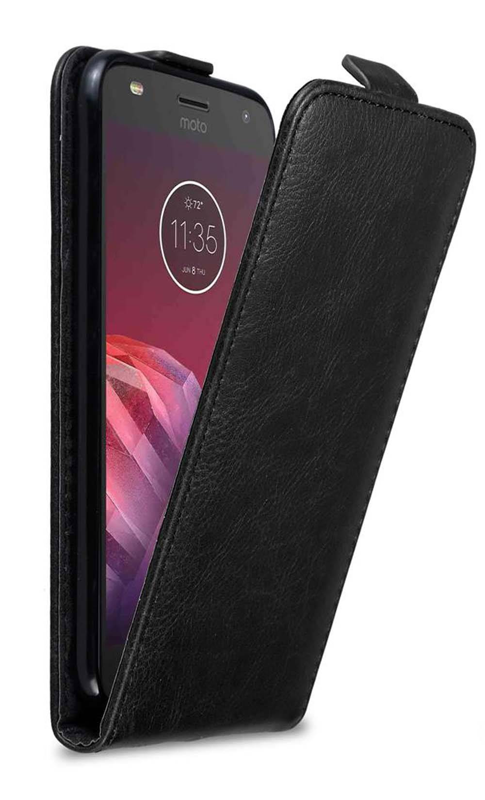 Cadorabo Hülle für Motorola MOTO Z2 PLAY / Z2 FORCE Schutz Hülle in Schwarz Flip Etui Handyhülle Case Cover