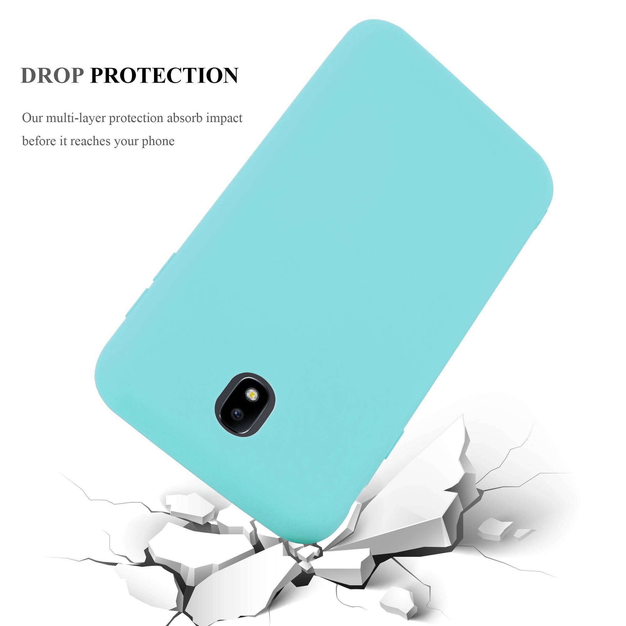 Cadorabo Hülle für Samsung Galaxy J3 2017 US Version Schutzhülle in Blau Handyhülle TPU Silikon Etui Case Cover