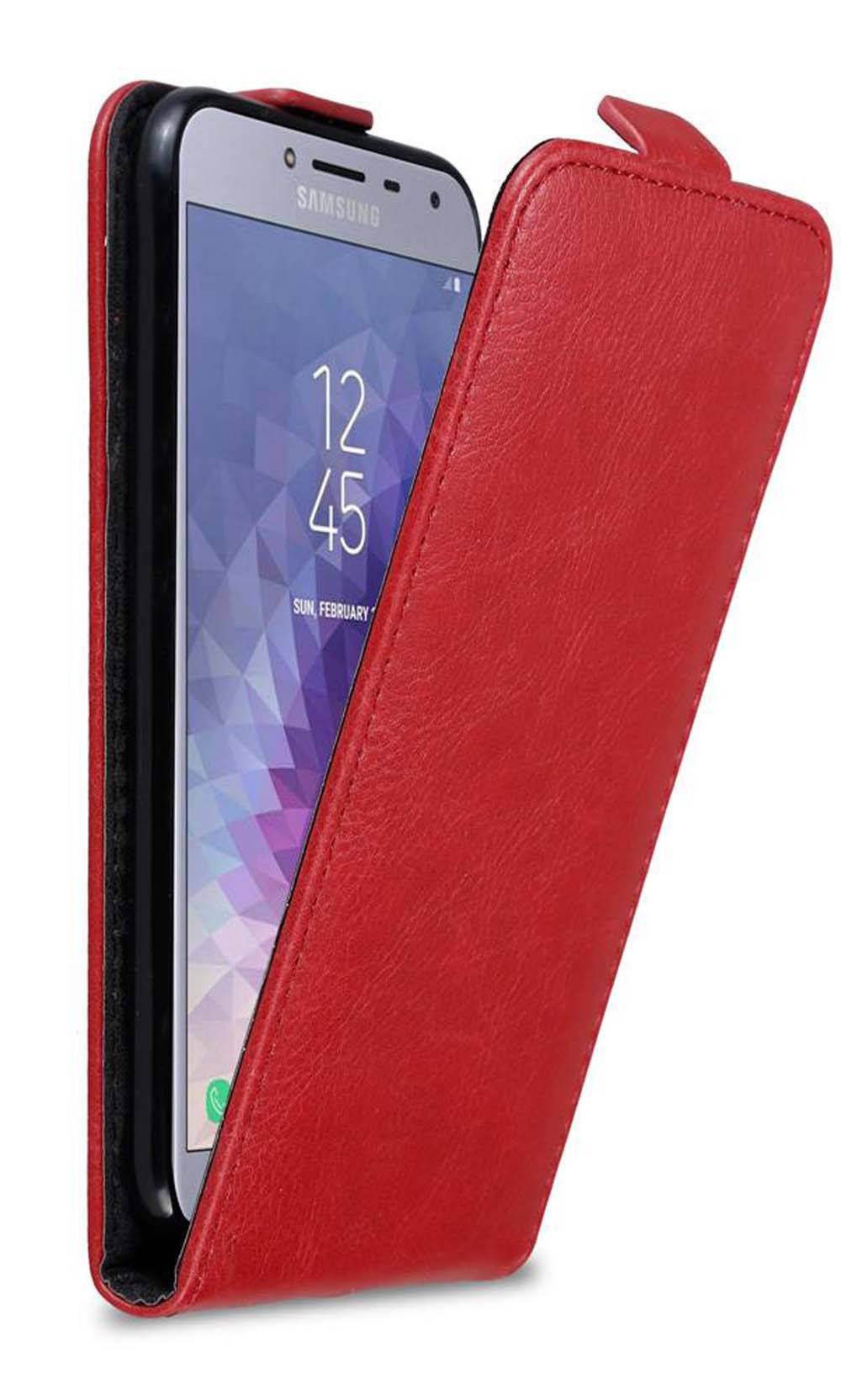 Cadorabo Hülle für Samsung Galaxy J4 2018 Schutz Hülle in Rot Flip Etui Handyhülle Case Cover