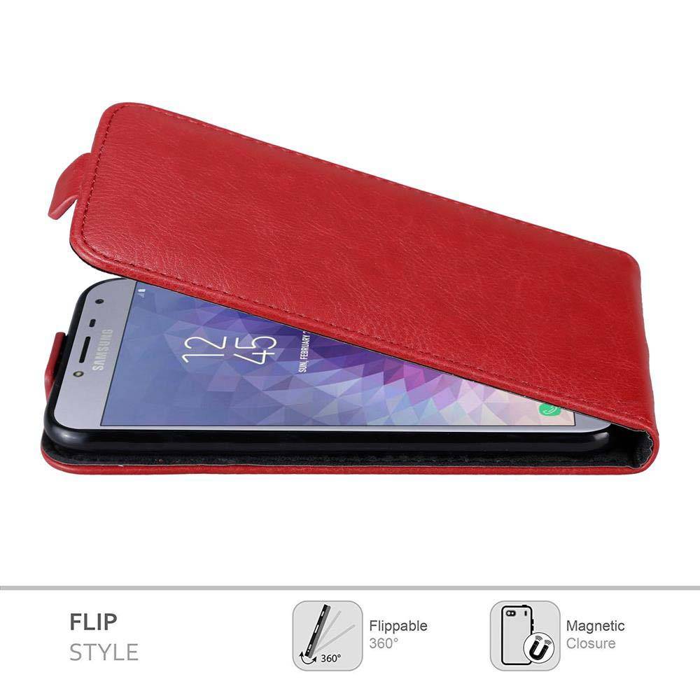 Cadorabo Hülle für Samsung Galaxy J4 2018 Schutz Hülle in Rot Flip Etui Handyhülle Case Cover