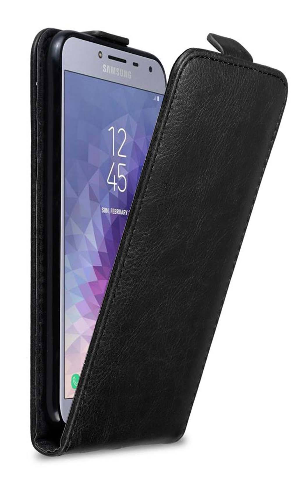 Cadorabo Hülle für Samsung Galaxy J4 2018 Schutz Hülle in Schwarz Flip Etui Handyhülle Case Cover