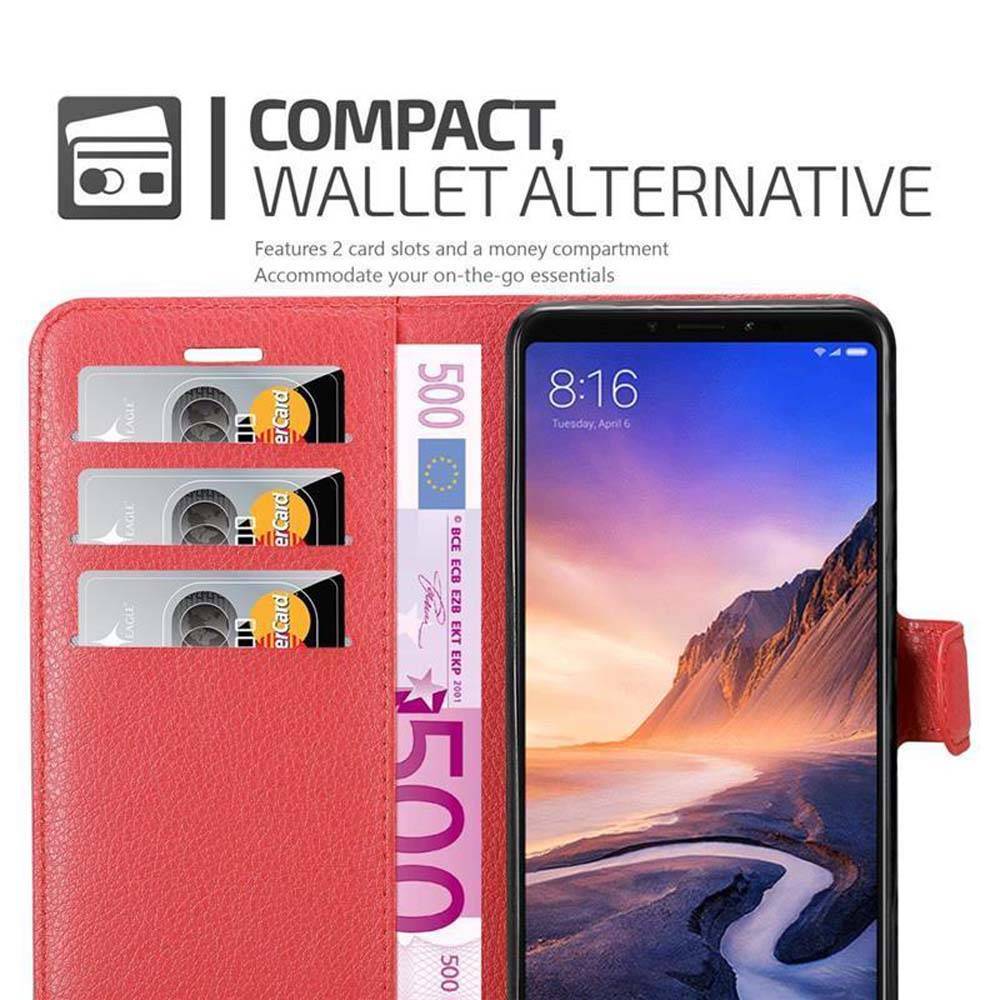Cadorabo Hülle für Xiaomi Mi MAX 3 Schutz Hülle in Rot Handyhülle Etui Case Cover Magnetverschluss