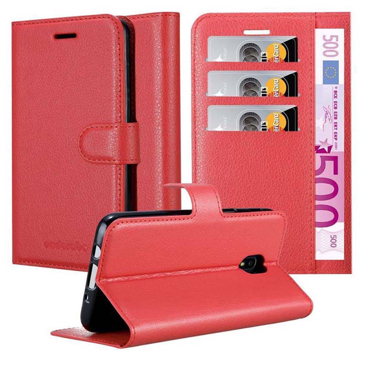 Cadorabo Hülle für Samsung Galaxy J7 2018 Schutz Hülle in Rot Handyhülle Etui Case Cover Magnetverschluss