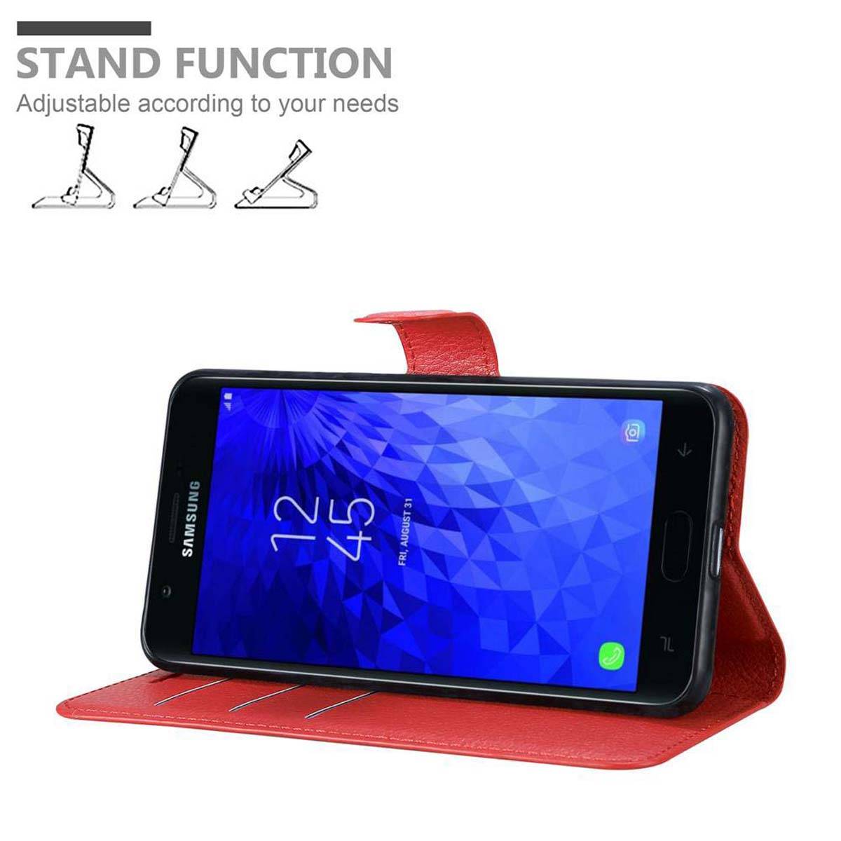 Cadorabo Hülle für Samsung Galaxy J7 2018 Schutz Hülle in Rot Handyhülle Etui Case Cover Magnetverschluss