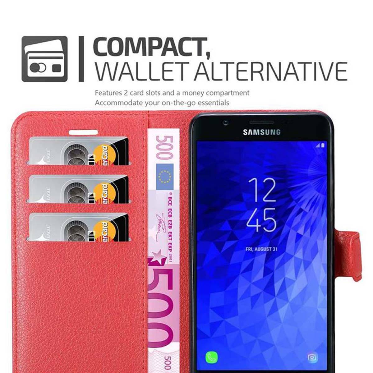Cadorabo Hülle für Samsung Galaxy J7 2018 Schutz Hülle in Rot Handyhülle Etui Case Cover Magnetverschluss