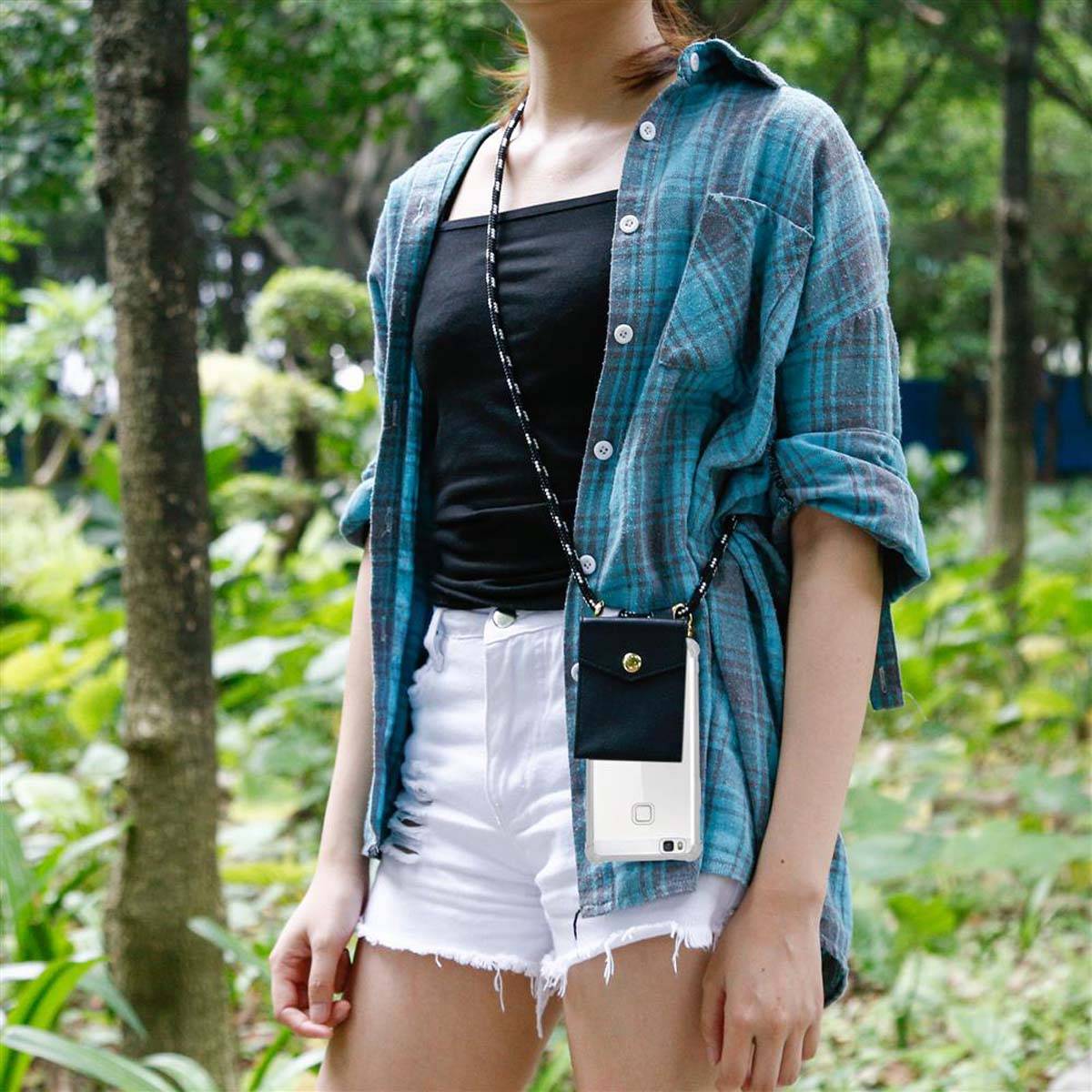 Cadorabo Hülle für Huawei P9 LITE 2016 / G9 LITE Schutzhülle in Schwarz Handy Kette Silikon Kordel abnehmbares Etui