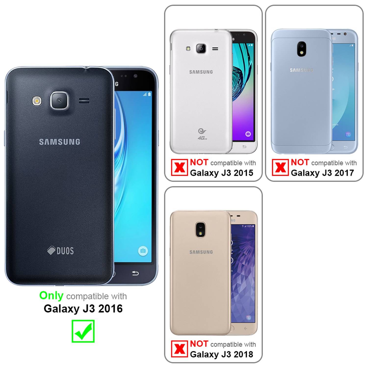 Silikon Hülle Handykette für Samsung Galaxy J3 2016 mit goldenen Ringen in DURCHSICHTIG