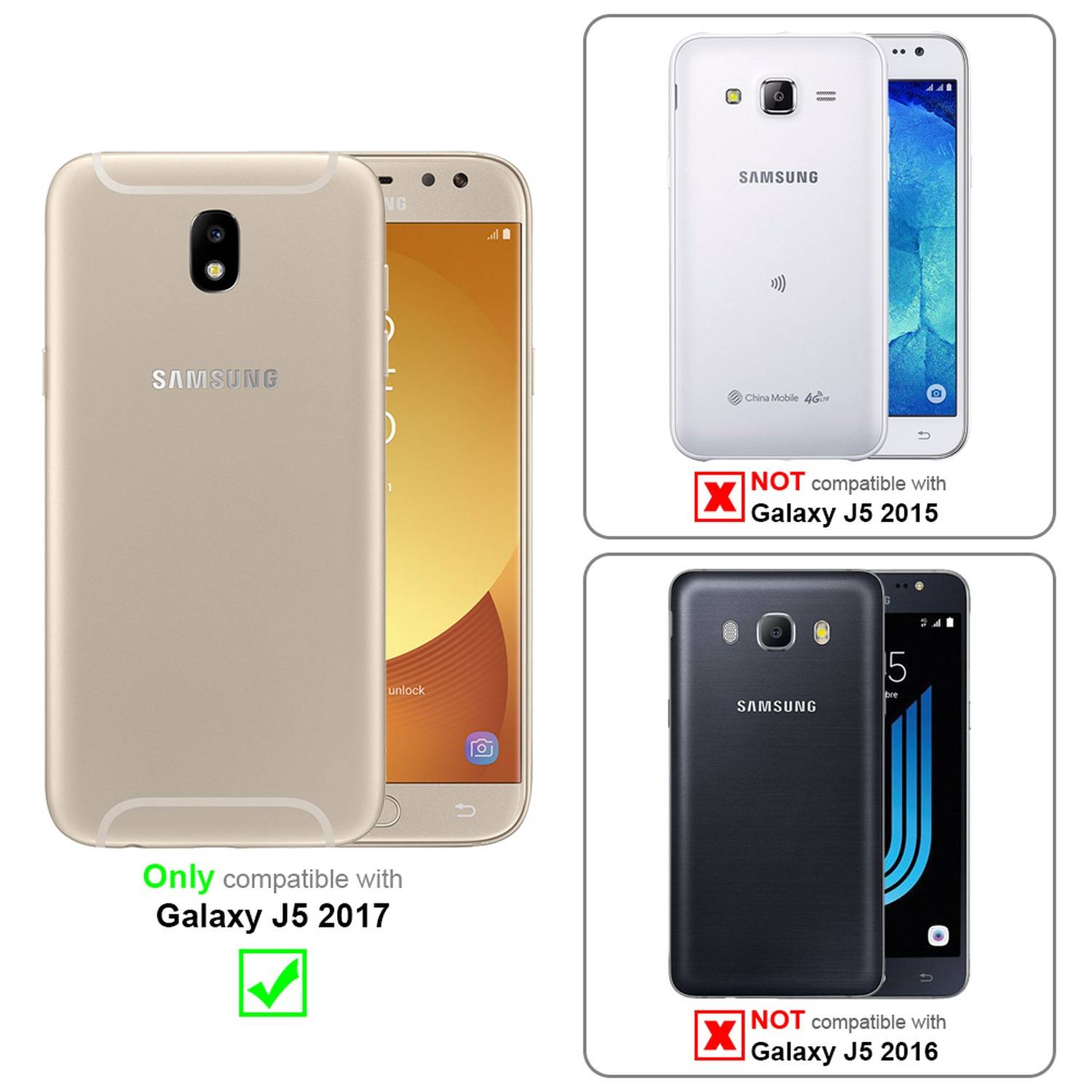 Silikon Hülle Handykette für Samsung Galaxy J5 2017 mit goldenen Ringen in DURCHSICHTIG