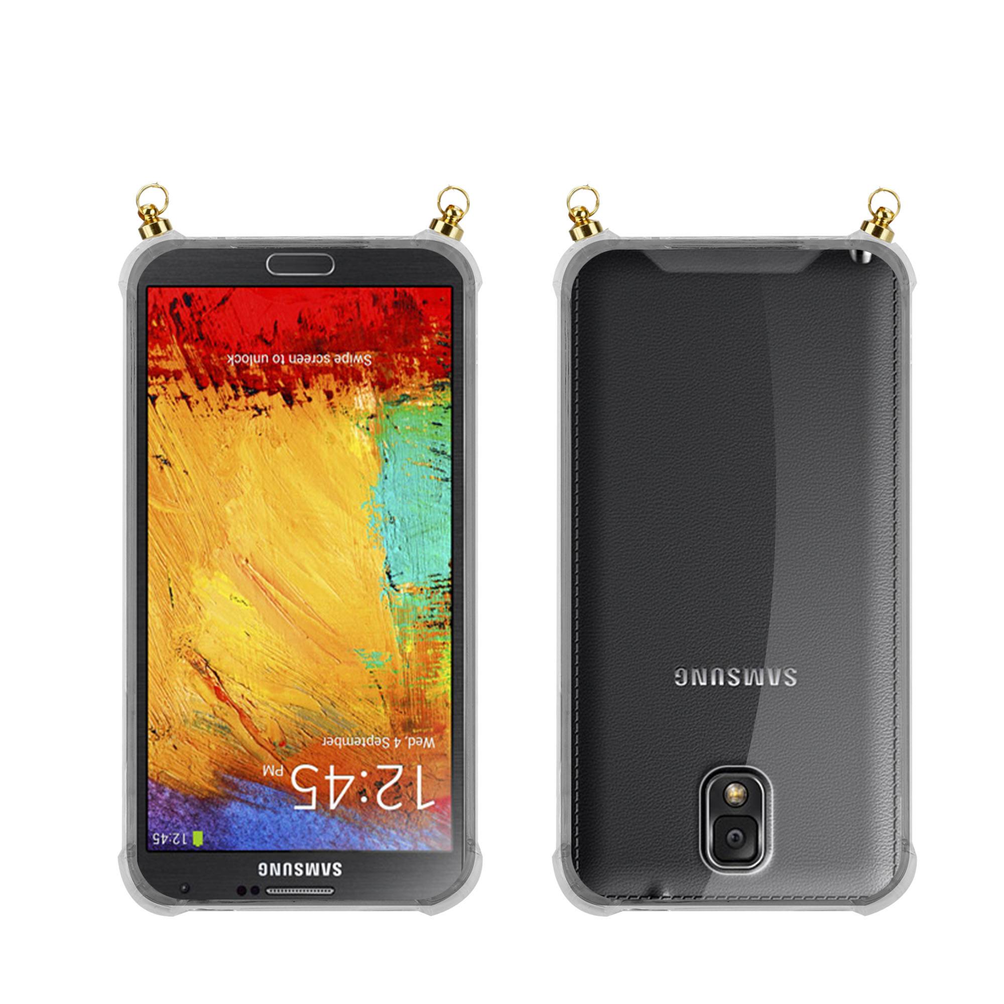 Silikon Hülle Handykette für Samsung Galaxy NOTE 3 mit goldenen Ringen in DURCHSICHTIG