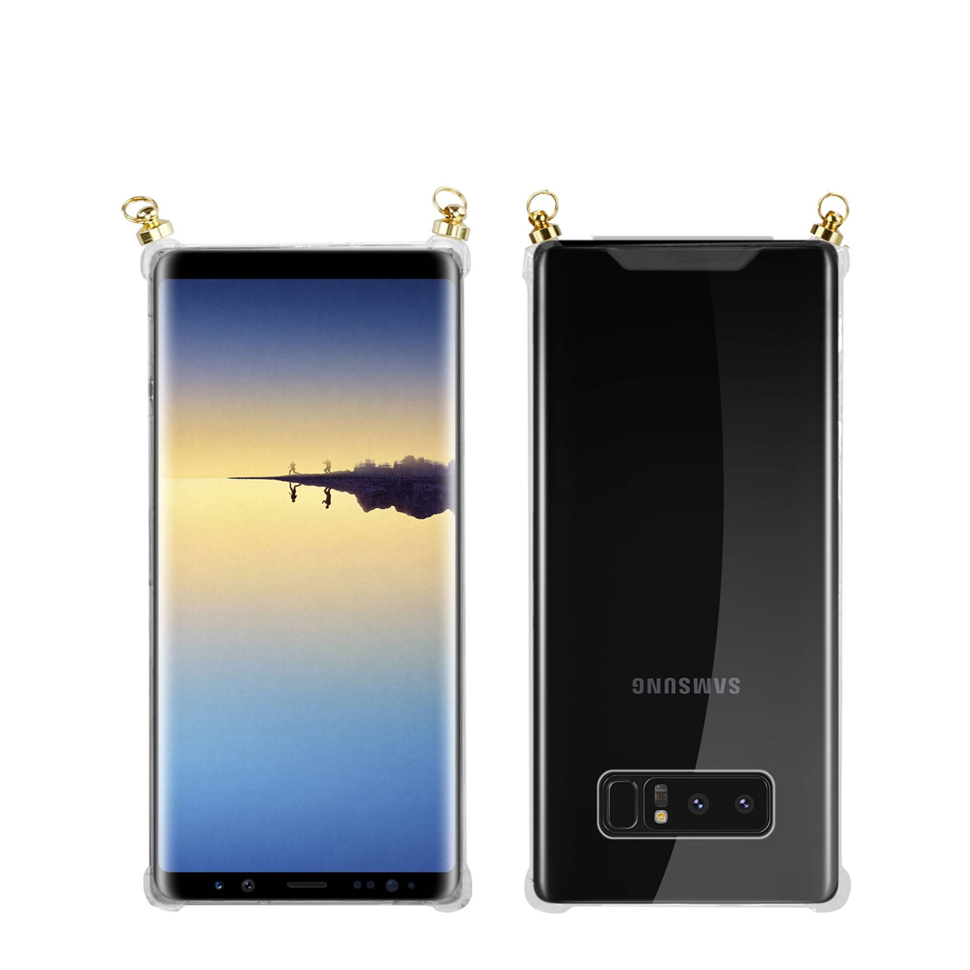 Silikon Hülle Handykette für Samsung Galaxy NOTE 8 mit goldenen Ringen in DURCHSICHTIG