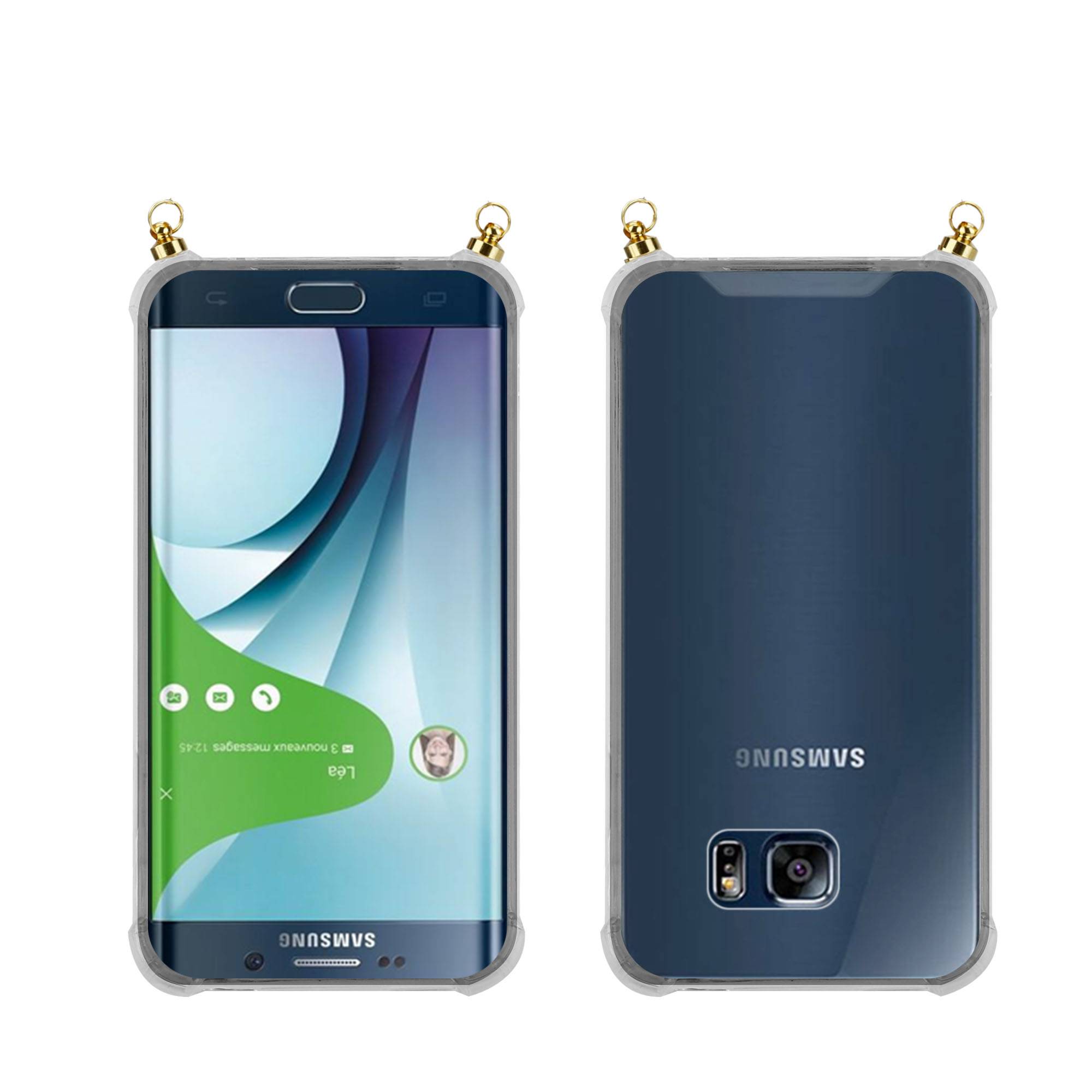 Silikon Hülle Handykette für Samsung Galaxy S6 mit goldenen Ringen in DURCHSICHTIG