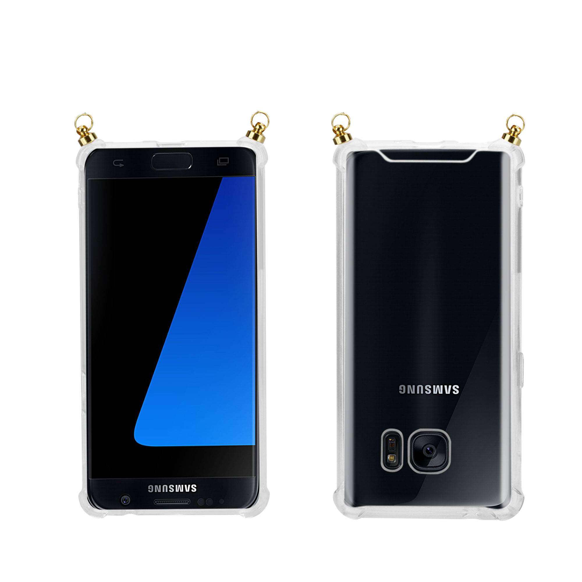 Silikon Hülle Handykette für Samsung Galaxy S7 mit goldenen Ringen in DURCHSICHTIG