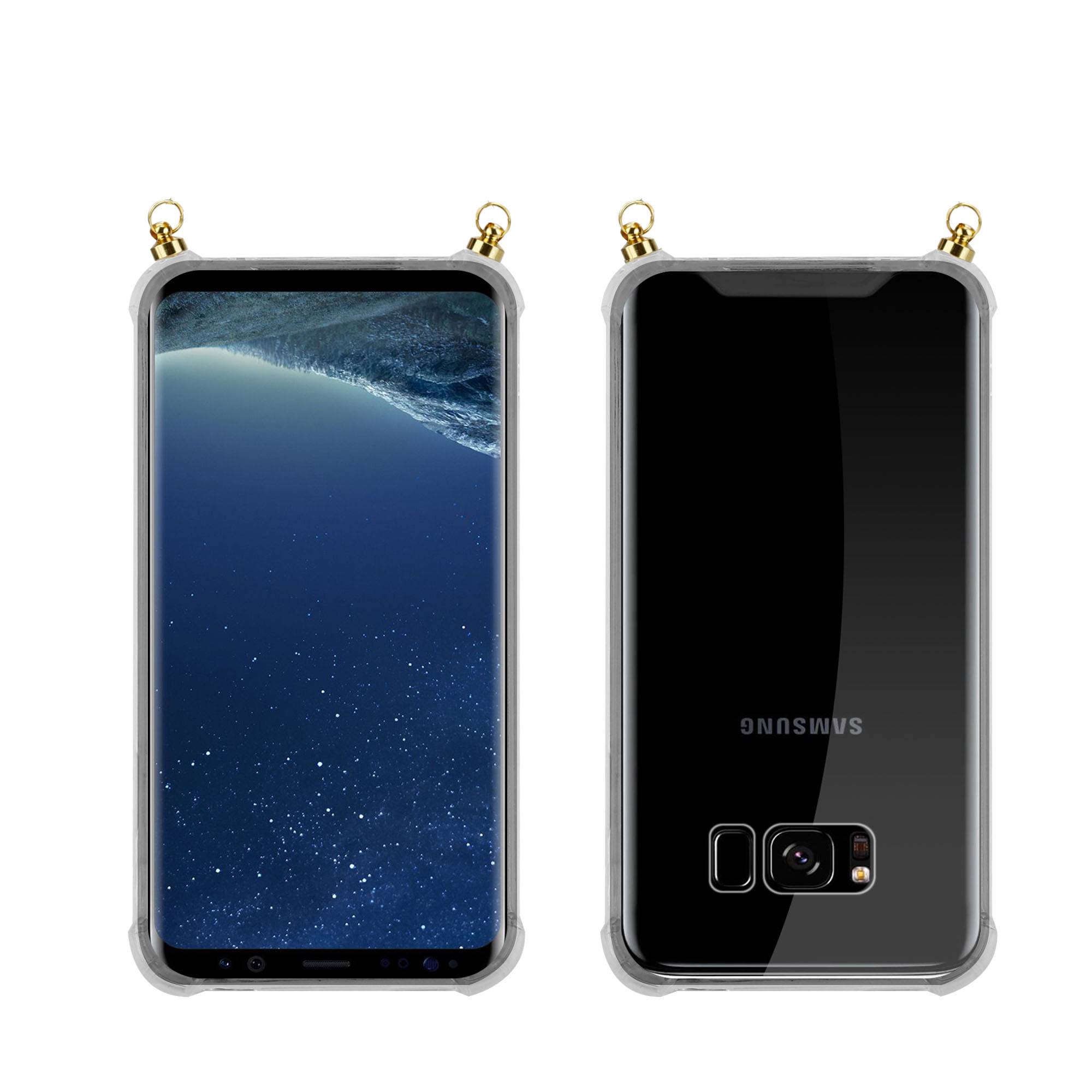 Silikon Hülle Handykette für Samsung Galaxy S8 PLUS mit goldenen Ringen in DURCHSICHTIG