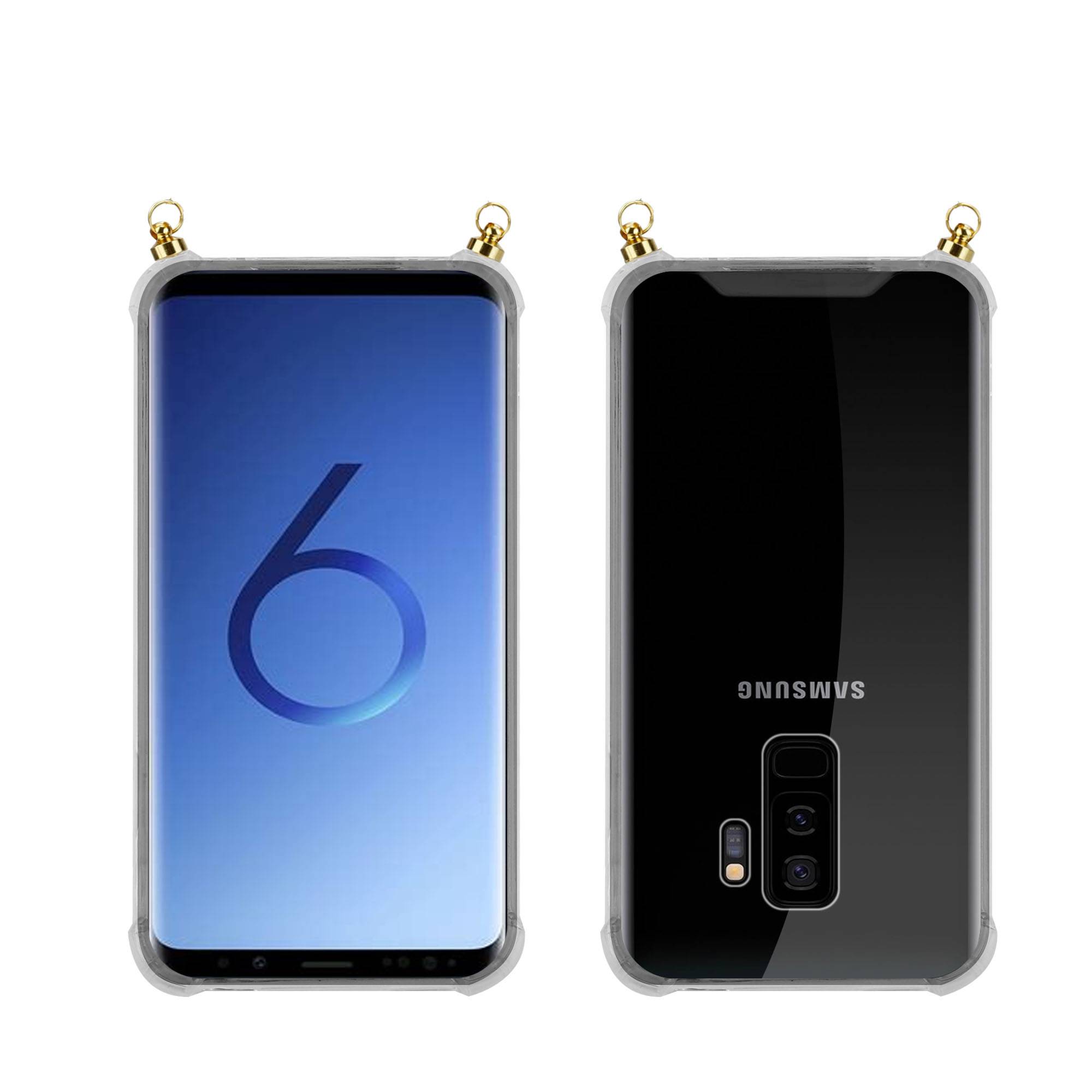 Silikon Hülle Handykette für Samsung Galaxy S9 PLUS mit goldenen Ringen in DURCHSICHTIG
