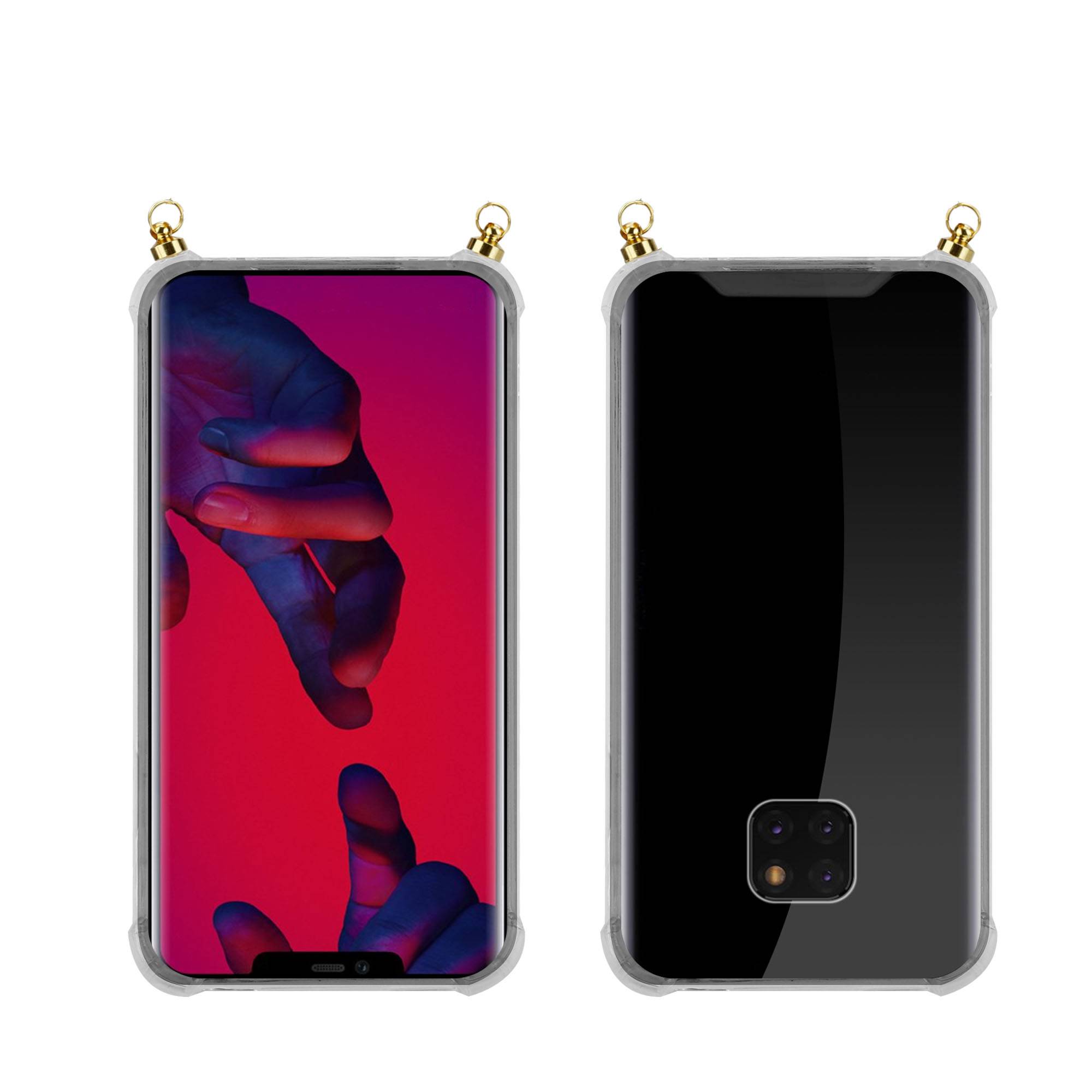 Silikon Hülle Handykette für Huawei MATE 20 PRO mit goldenen Ringen in DURCHSICHTIG