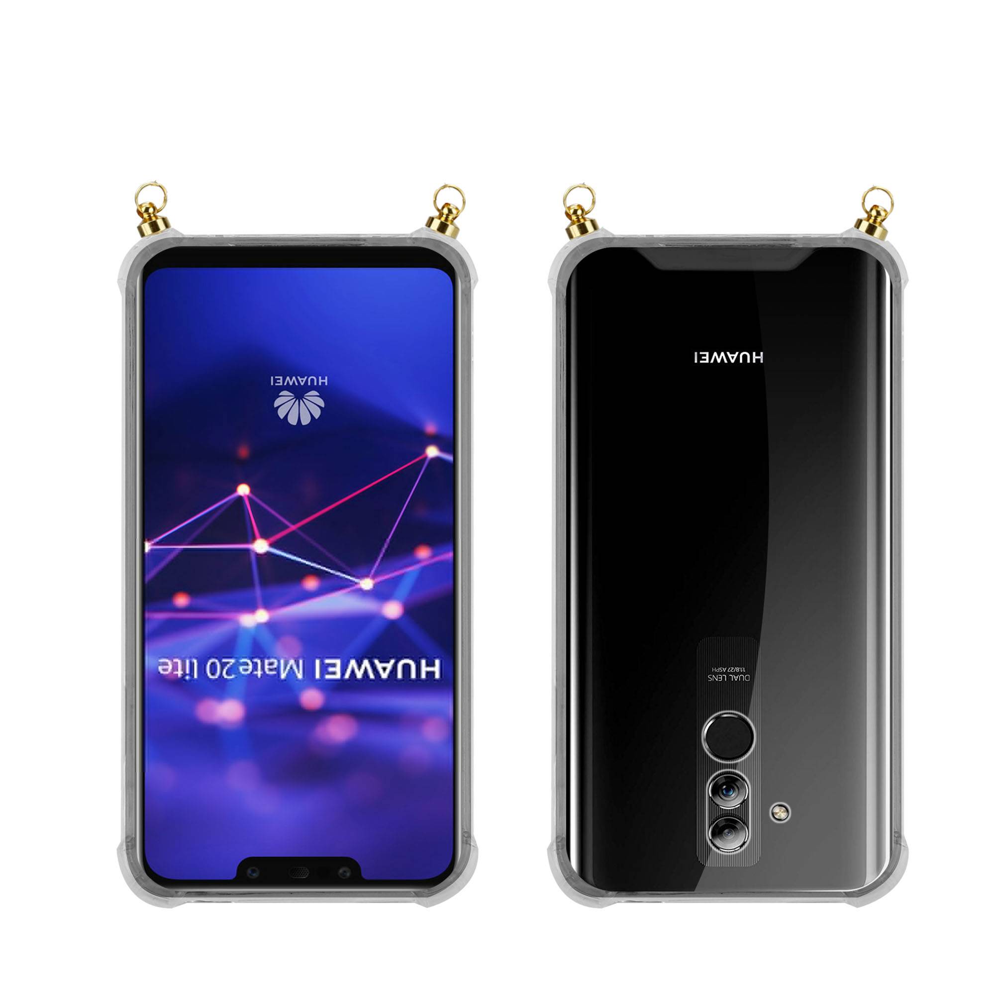 Silikon Hülle Handykette für Huawei MATE 20 LITE mit goldenen Ringen in DURCHSICHTIG