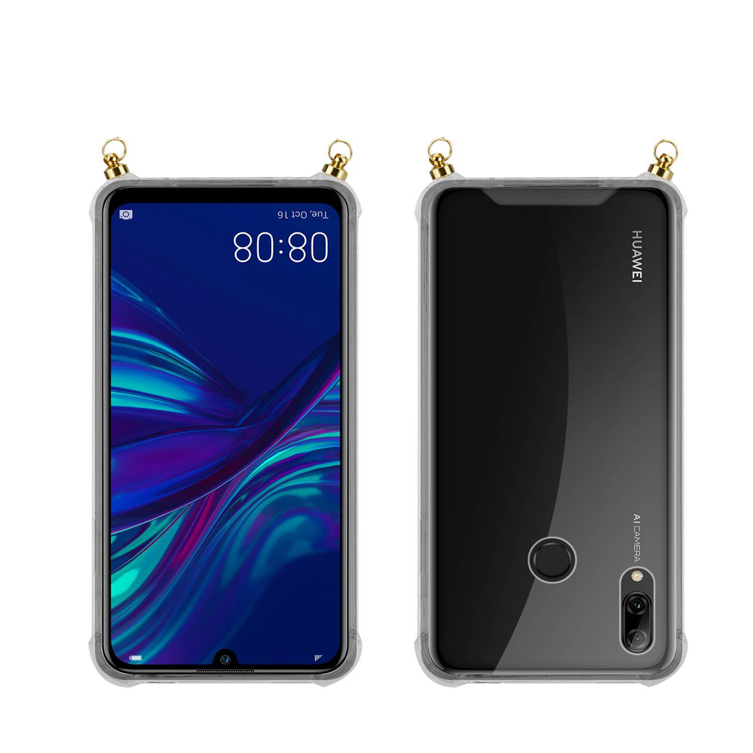 Silikon Hülle Handykette für Honor 10 LITE / Huawei P SMART 2019 mit goldenen Ringen in DURCHSICHTIG