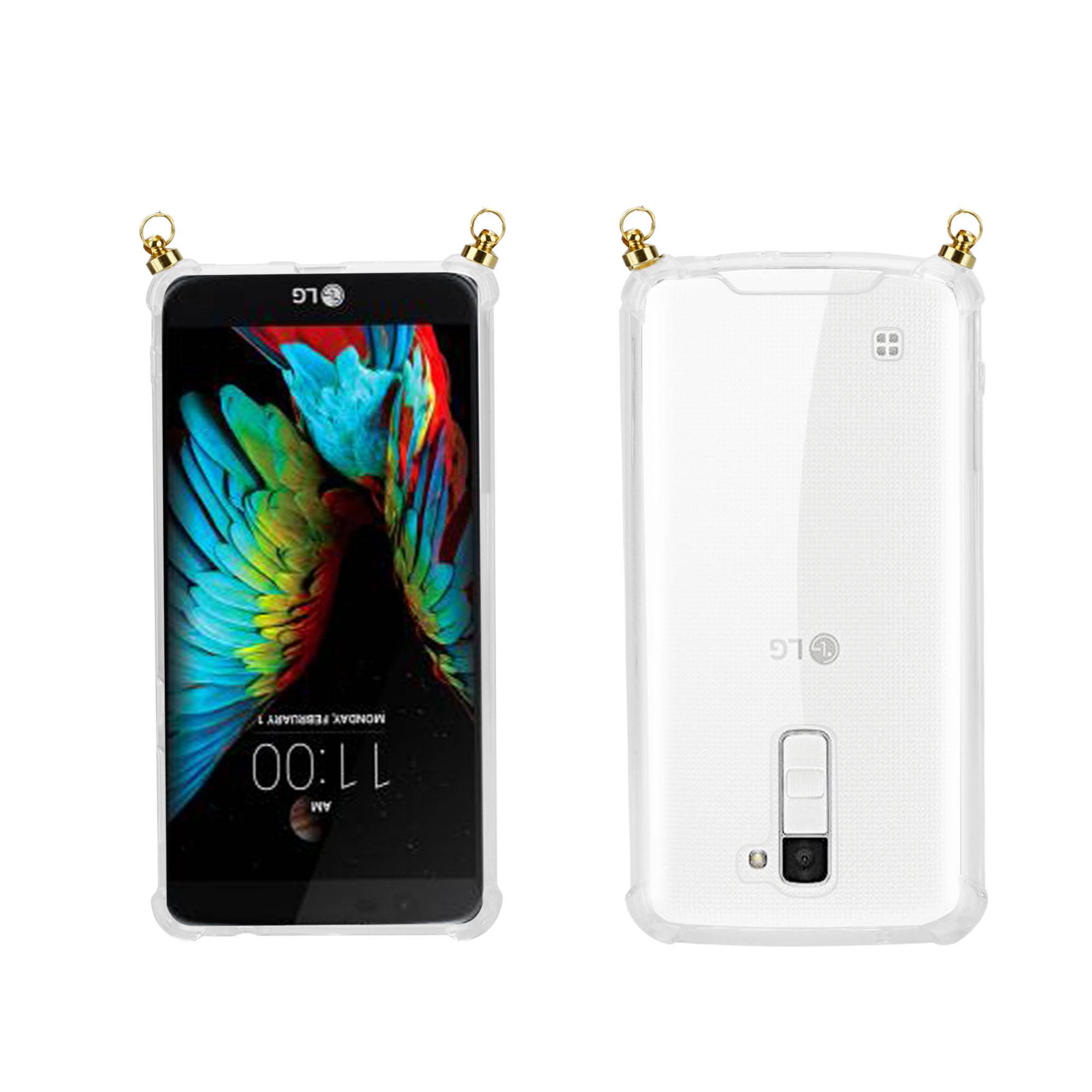 Silikon Hülle Handykette für LG K10 2016 mit goldenen Ringen in DURCHSICHTIG