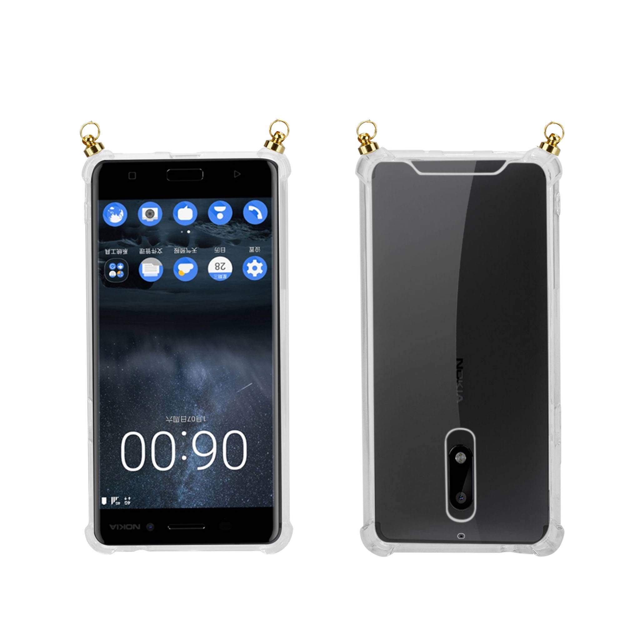 Silikon Hülle Handykette für Nokia 5 2017 mit goldenen Ringen in DURCHSICHTIG