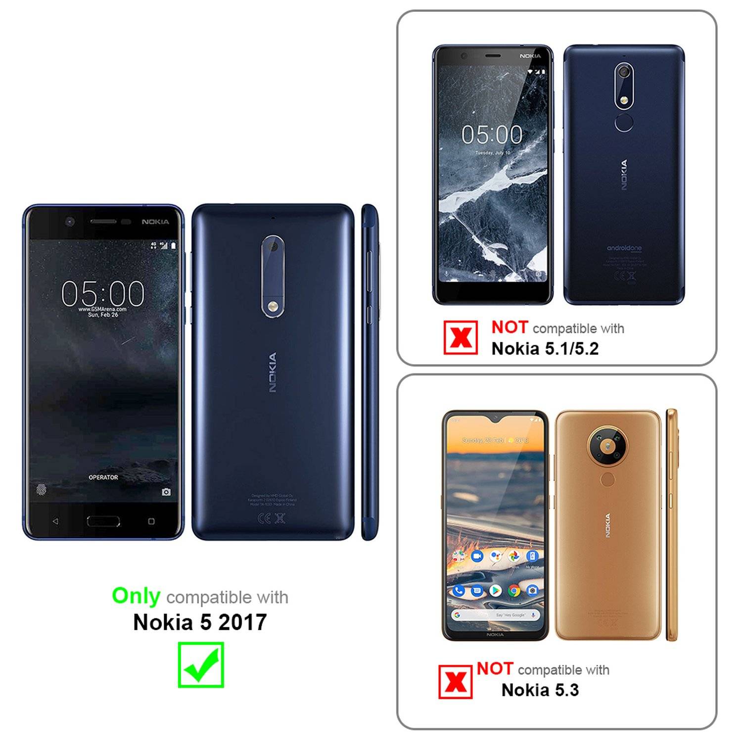 Silikon Hülle Handykette für Nokia 5 2017 mit goldenen Ringen in DURCHSICHTIG
