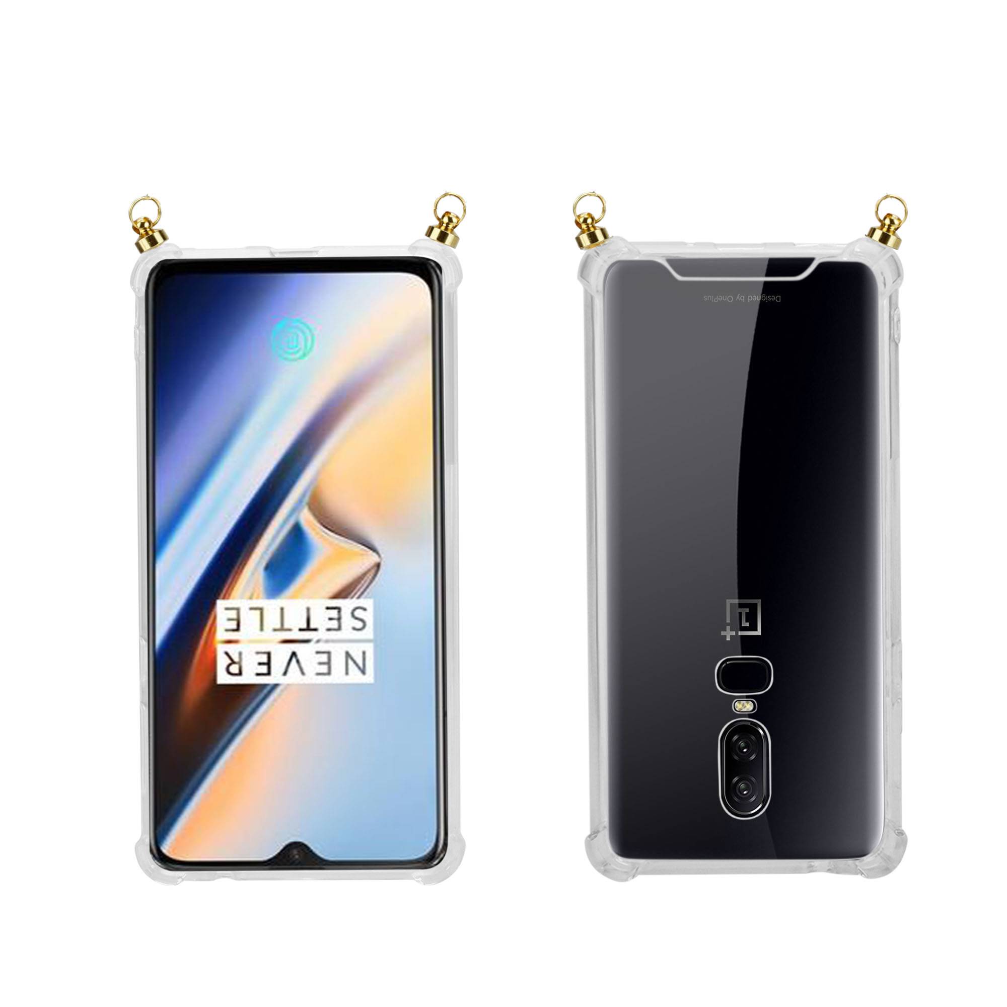 Silikon Hülle Handykette für OnePlus 6 mit goldenen Ringen in DURCHSICHTIG