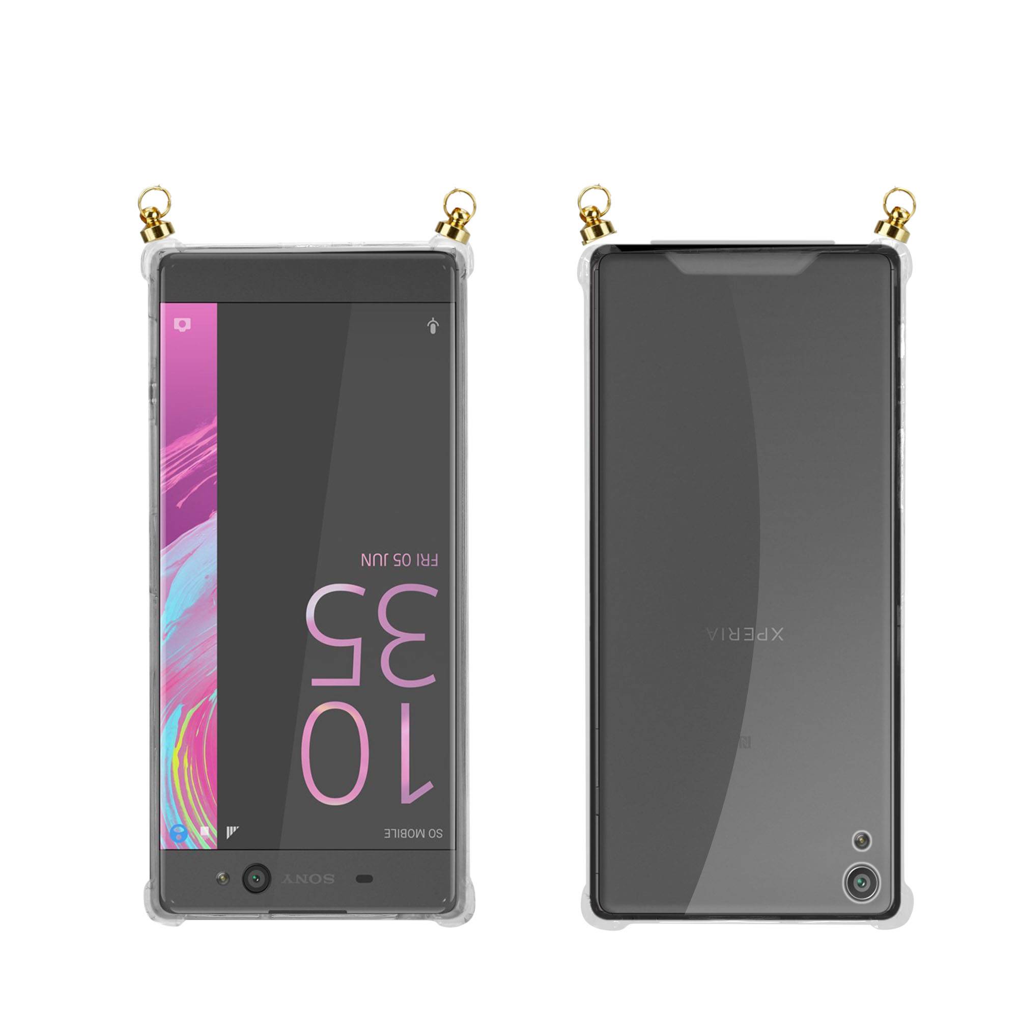 Silikon Hülle Handykette für Sony Xperia XA mit goldenen Ringen in DURCHSICHTIG
