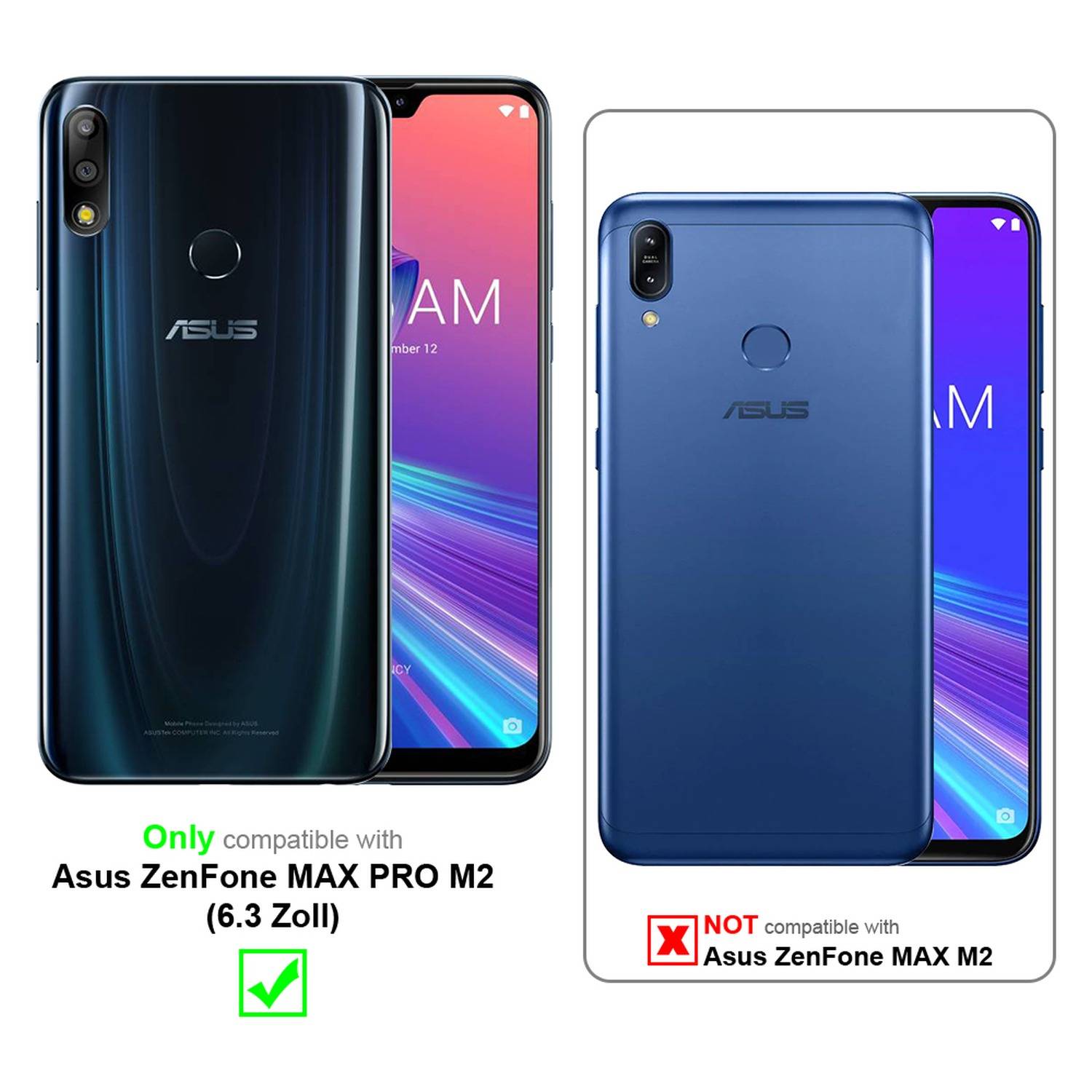 Silikon Hülle Handykette für Asus ZenFone MAX PRO M2 (6.3 Zoll) mit goldenen Ringen in DURCHSICHTIG