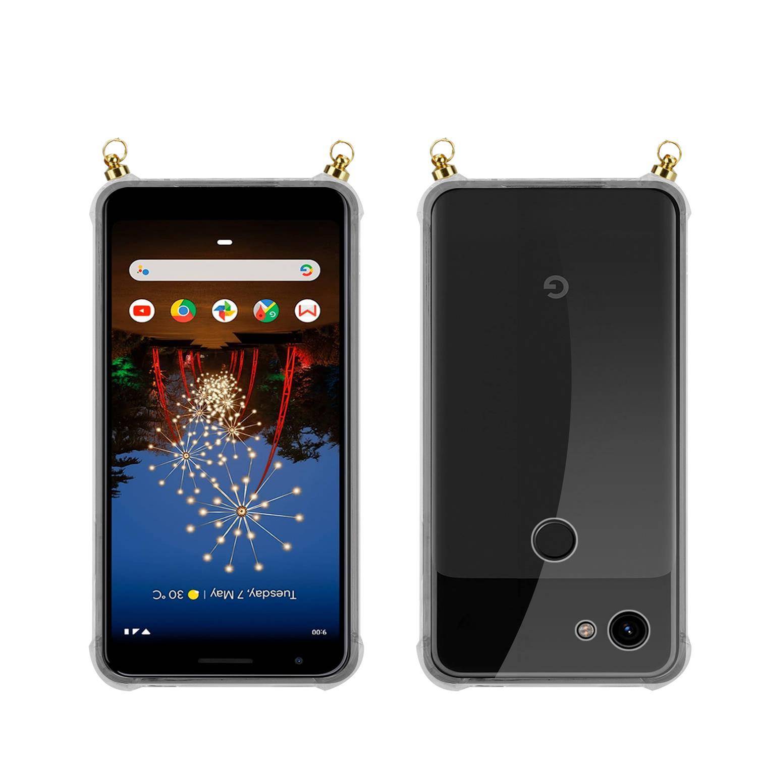 Silikon Hülle Handykette für Google PIXEL 3A mit goldenen Ringen in DURCHSICHTIG